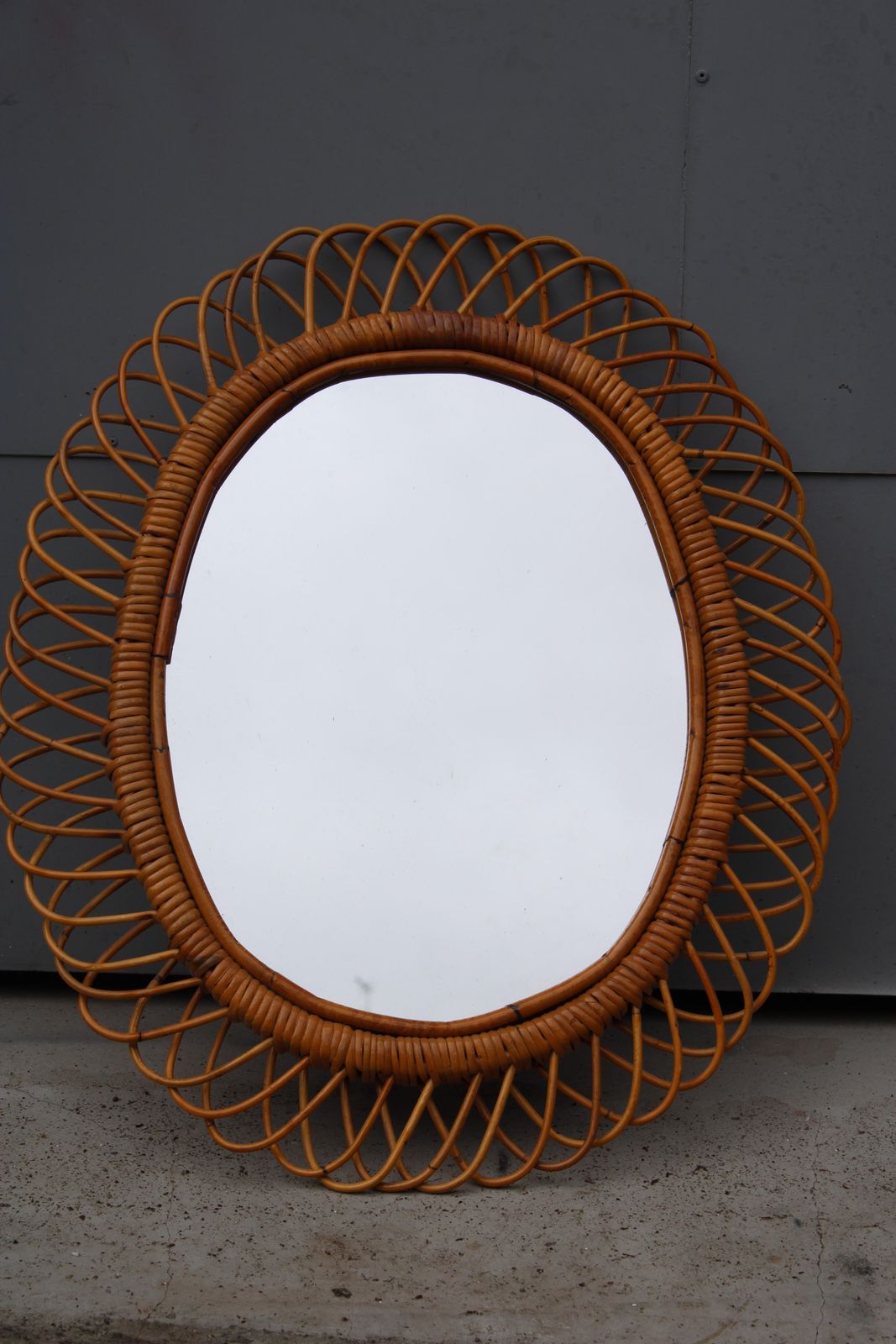 Franco Albini 1950 Woven Bamboo Wall Mirror photo furniture