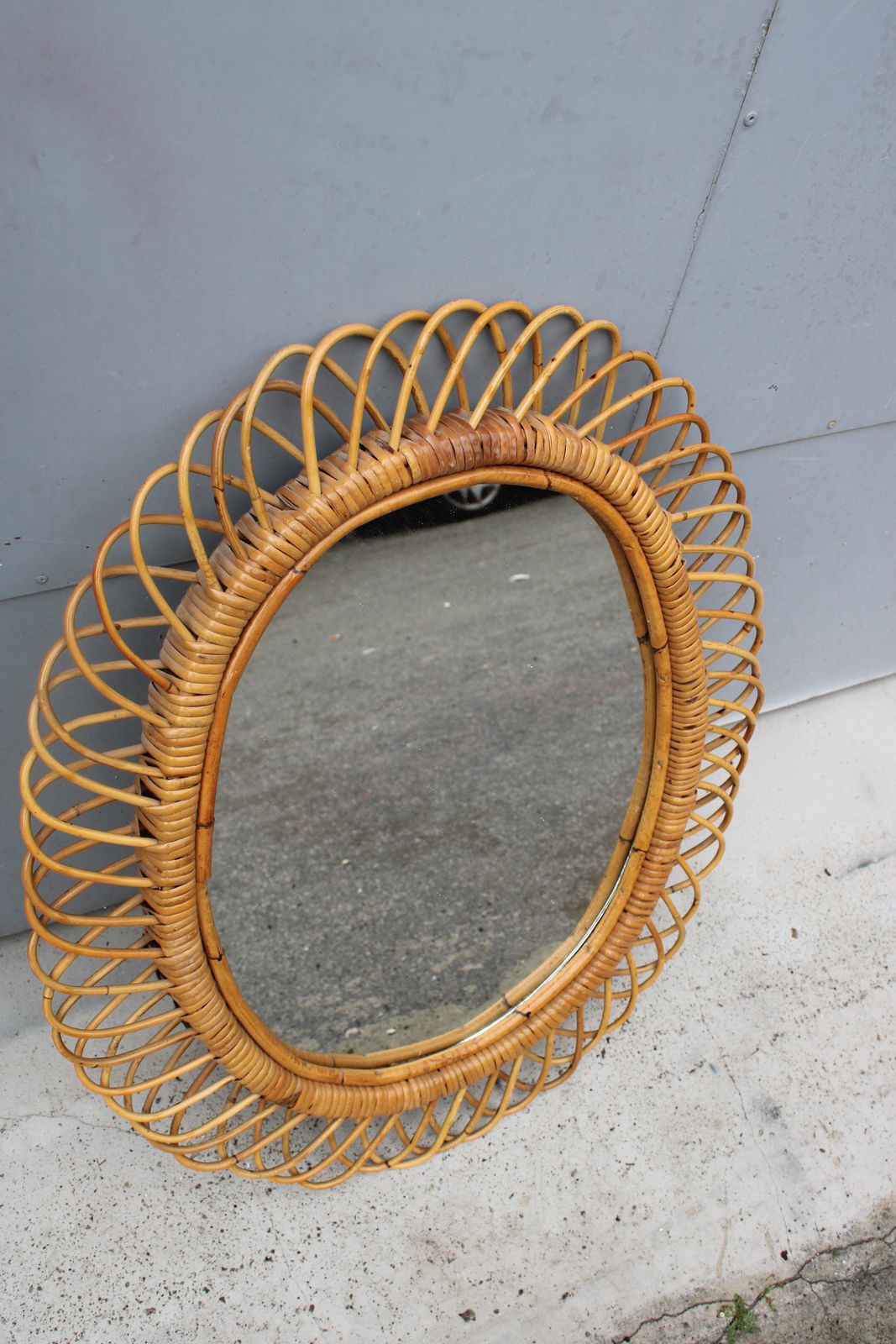 Franco Albini 1950 Woven Bamboo Wall Mirror photo vintage