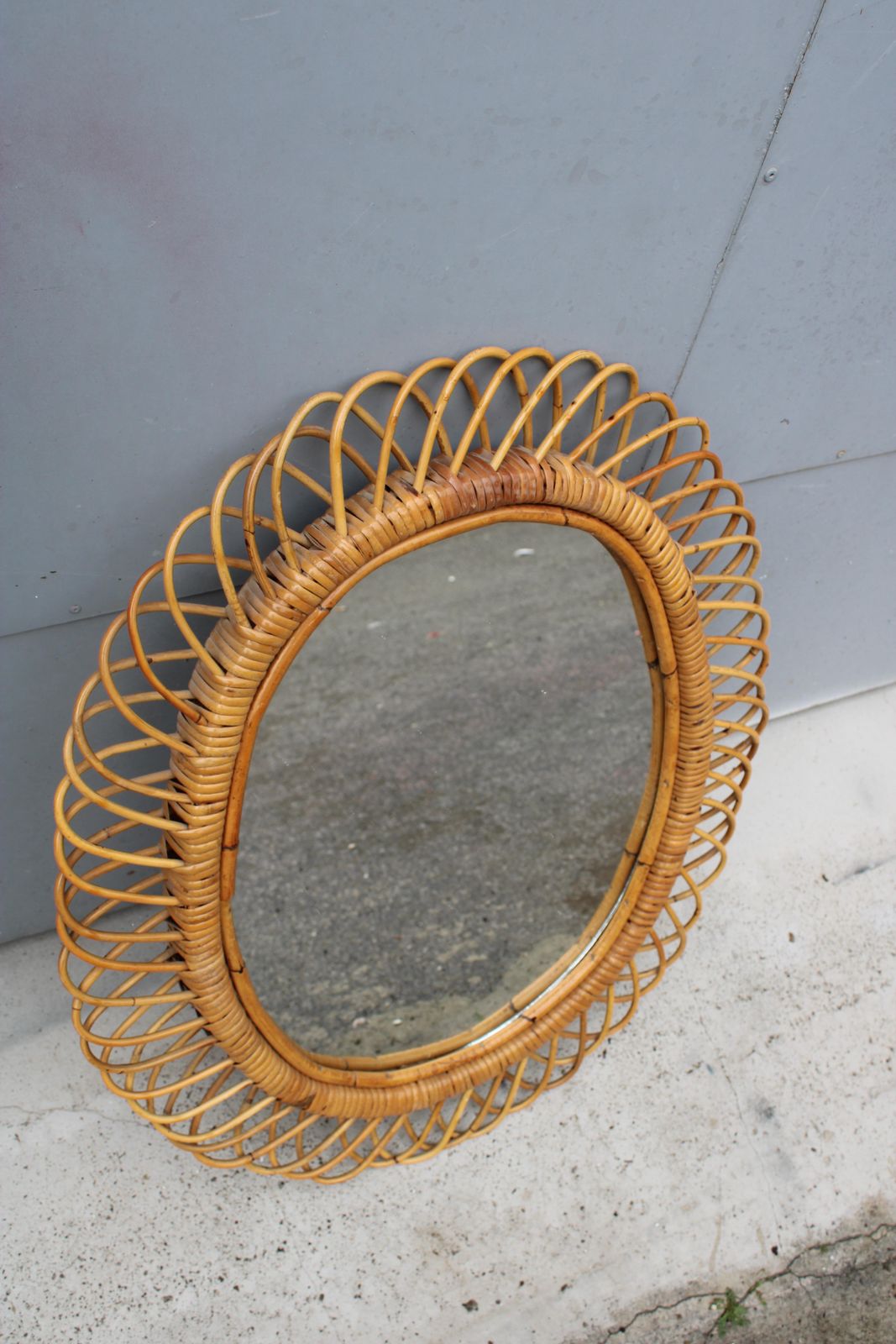 photo furniture Franco Albini 1950 Woven Bamboo Wall Mirror