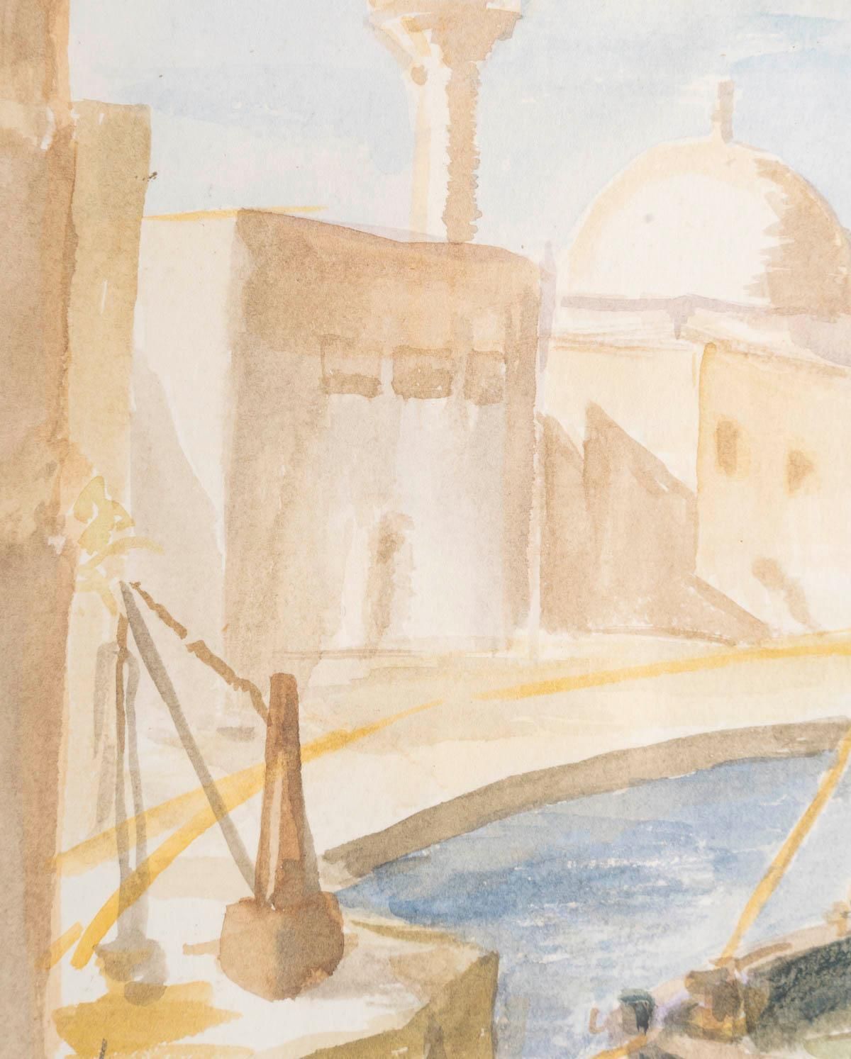 Watercolour On Paper, The Port Of Saint Jean D'acre By Evelyne Luez photo Art