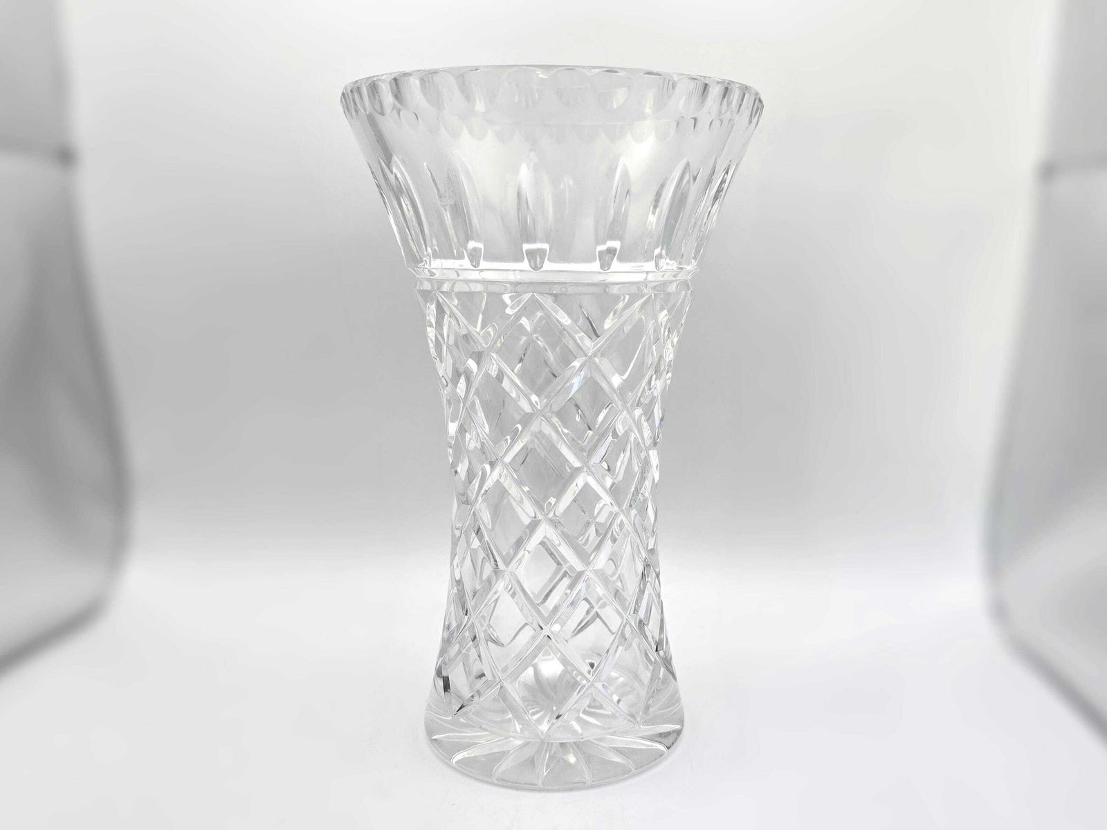 Vintage Galway Clifden Cut Crystal Vases 8 Inches   Pair Diamond Pattern Trumpet Vases X2 photo buy