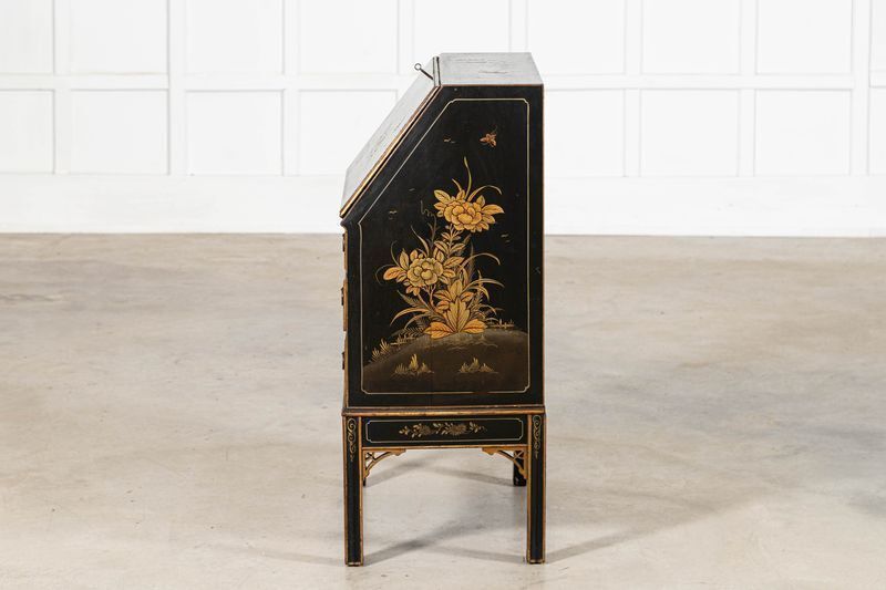 English 19thc Mahogany Chinoiserie Bureau Writing Desk photo vintage