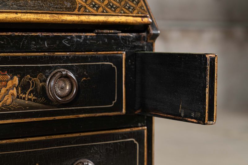 photo buy English 19thc Mahogany Chinoiserie Bureau Writing Desk