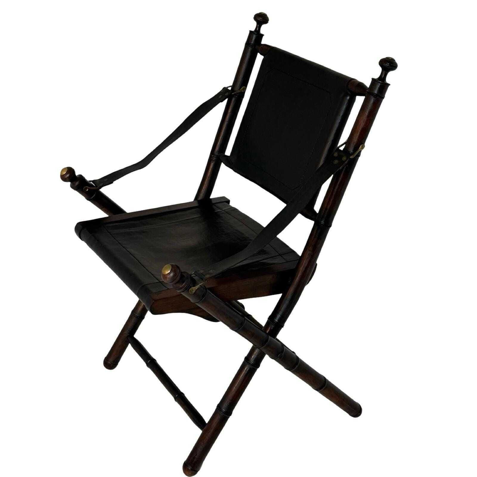 Officer's Chair   Wood And Leather Upholstery   Military Campaign Style photo Furniture