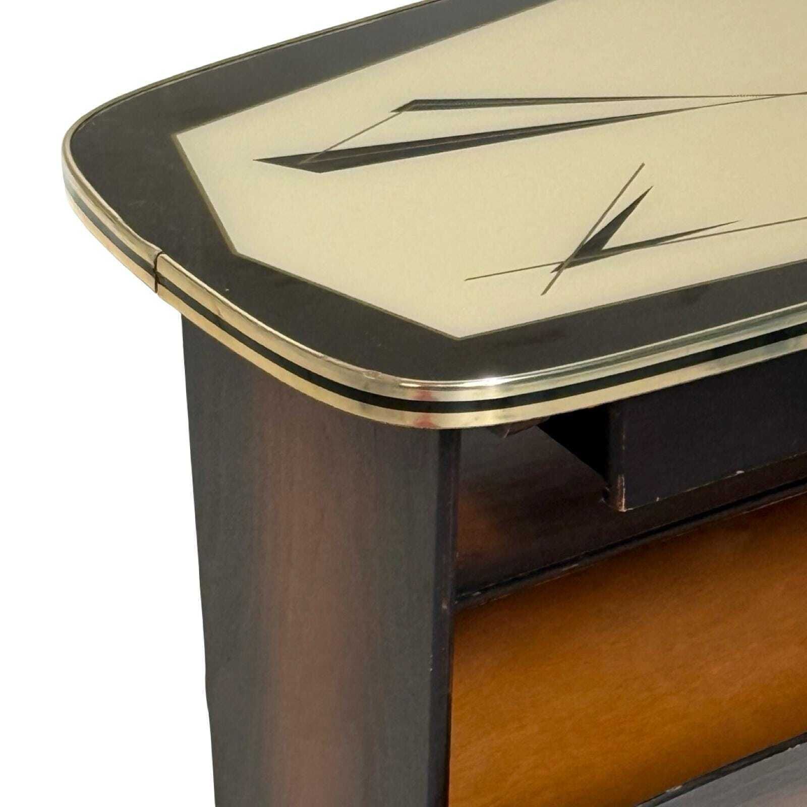 Atomic Age / Aft Deco Style   Newspaper Basket / Magazine Rack   Side Table   Ca. 1950's   With Glass Top, Mounted On Casters photo buy