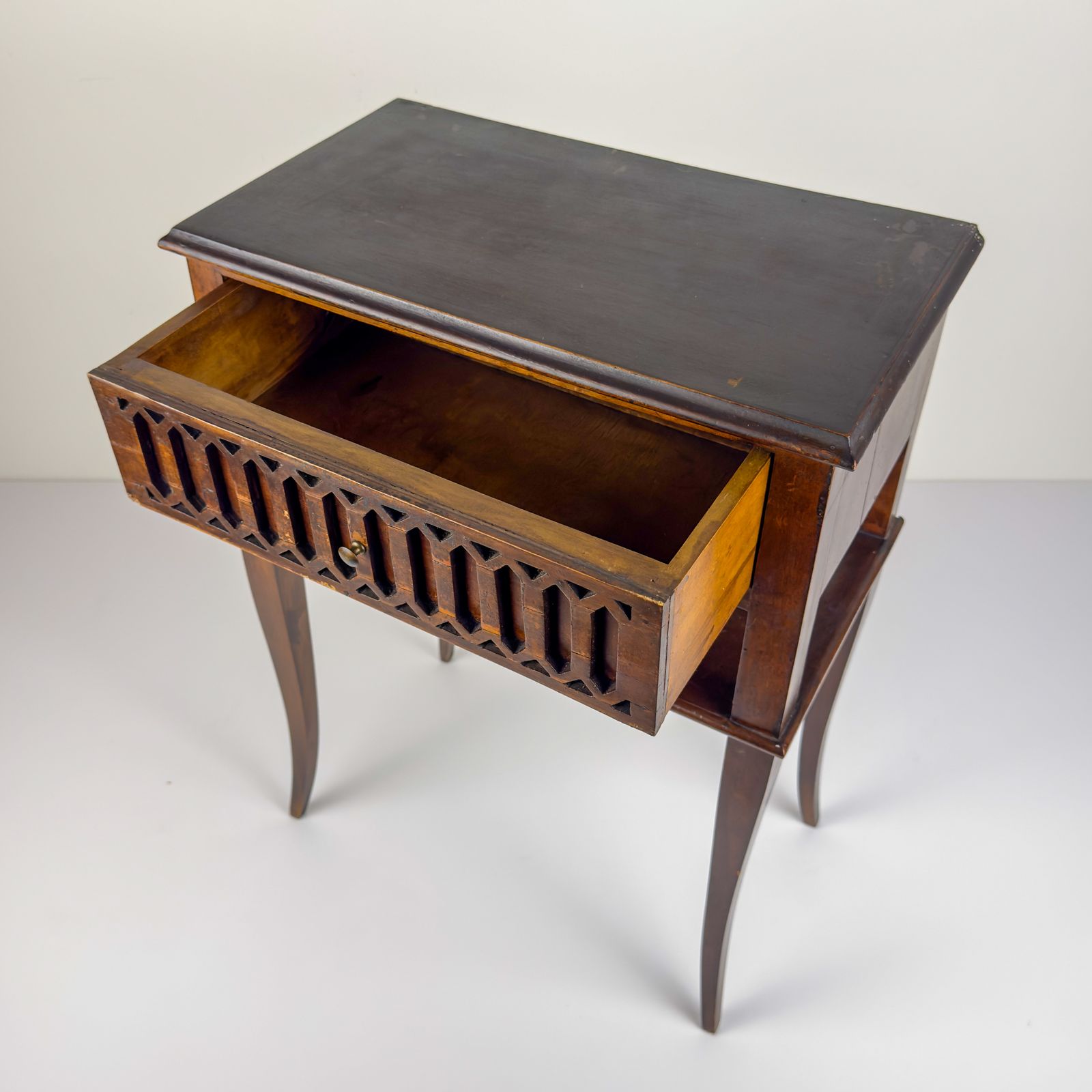 photo vinterior Vintage Wood Nightstand Italy 1970s
