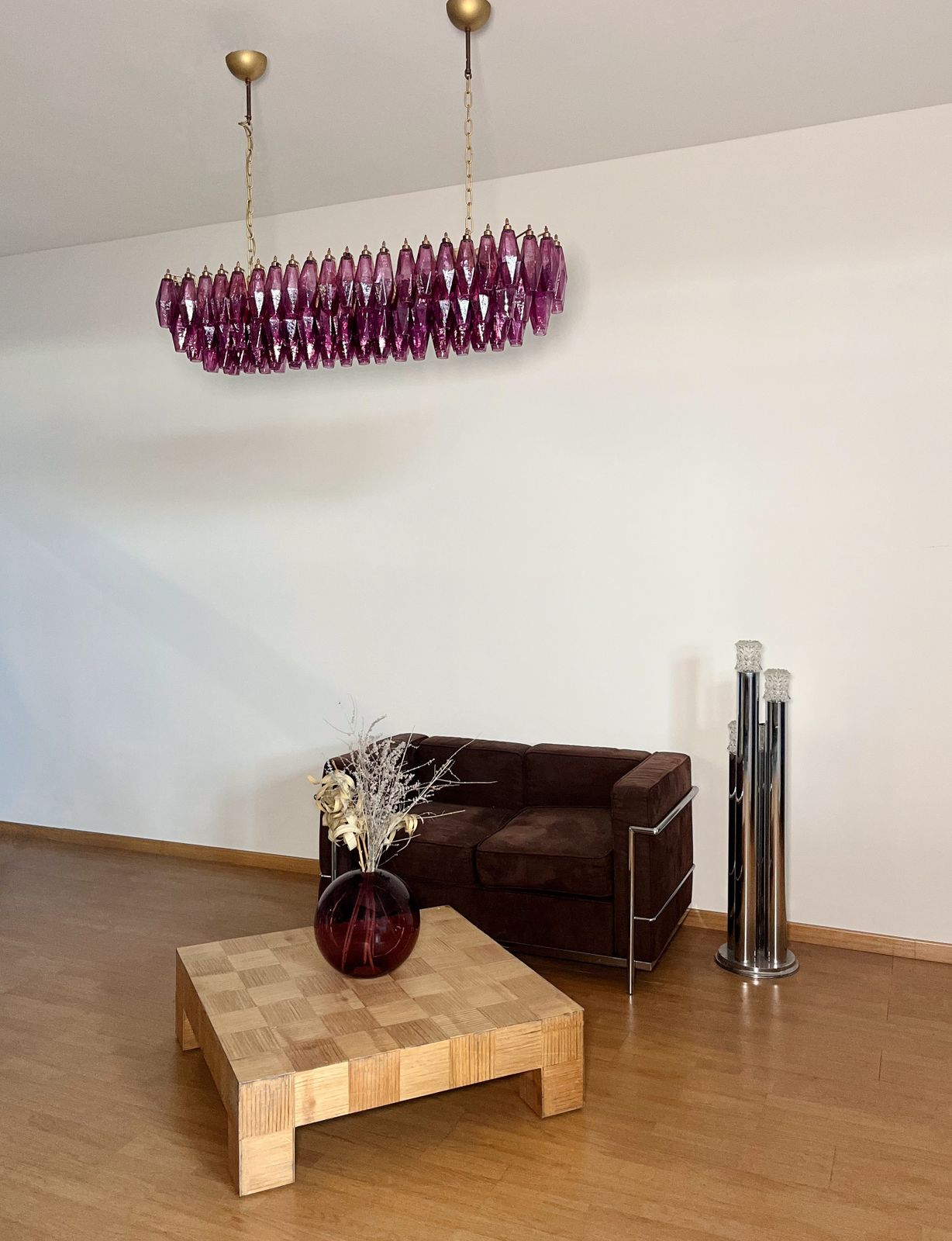 Elegant Murano Poliedri Chandelier   Carlo Scarpa   138 Amethyst Glasses photo for sale