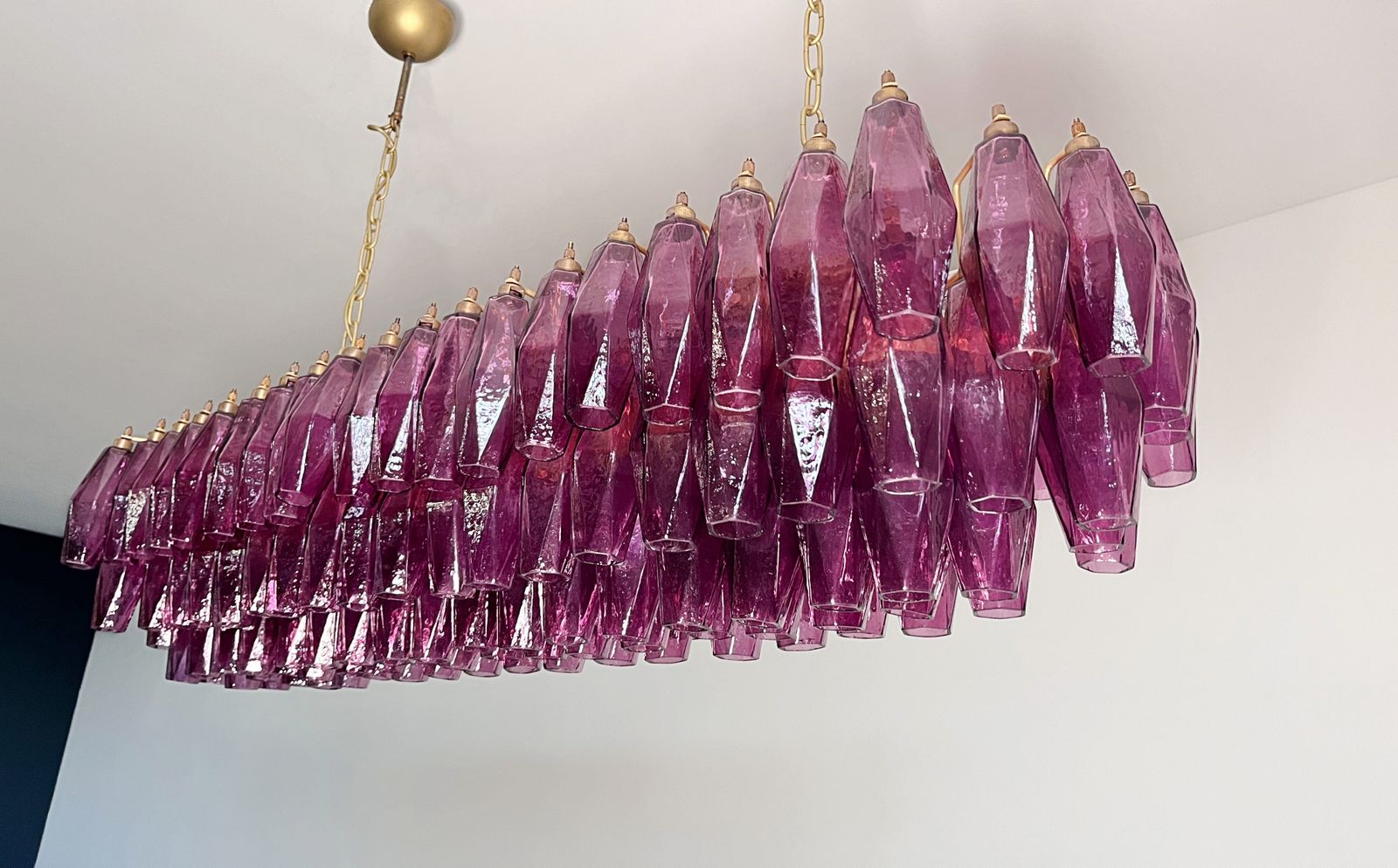 2990.0 Elegant Murano Poliedri Chandelier   Carlo Scarpa   138 Amethyst Glasses photo