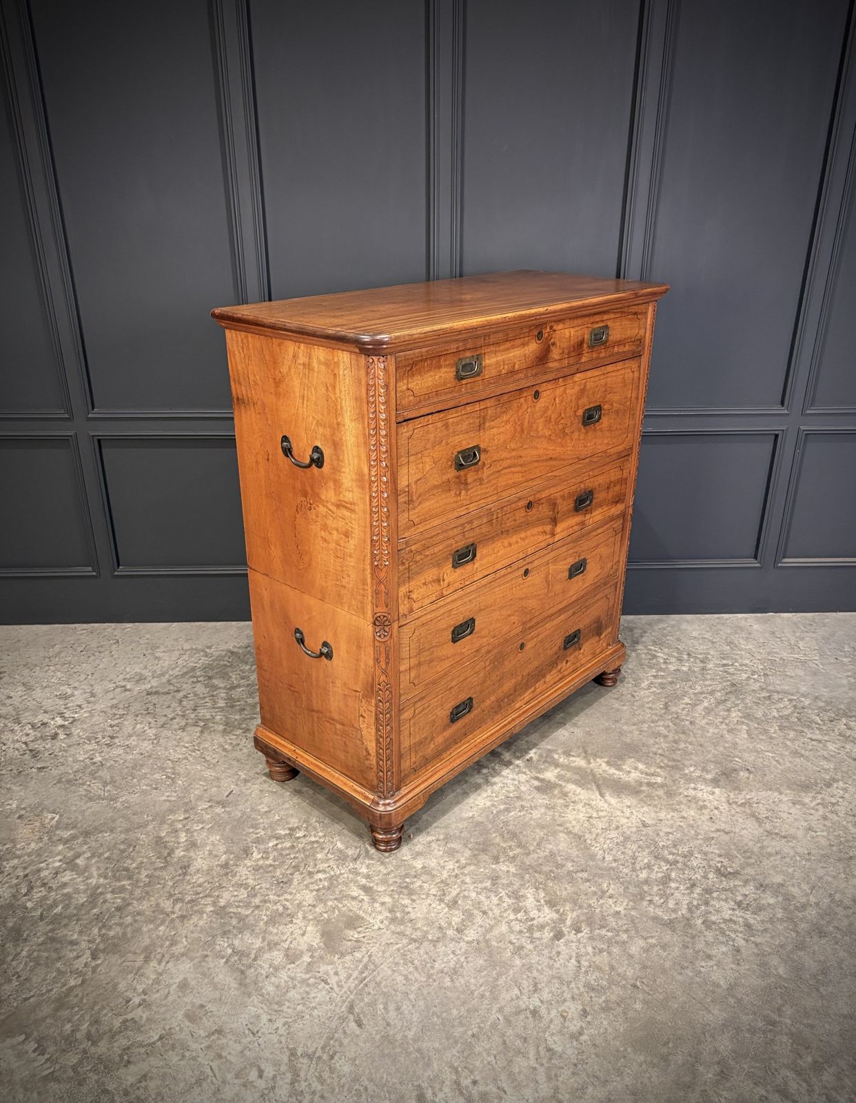 19th Century Camphor Wood Military Campaign Secretaire Chest photo furniture