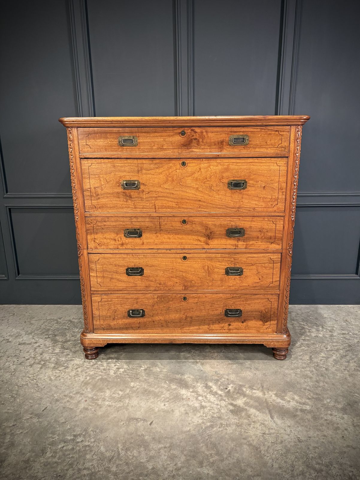 19th Century Camphor Wood Military Campaign Secretaire Chest photo vintage