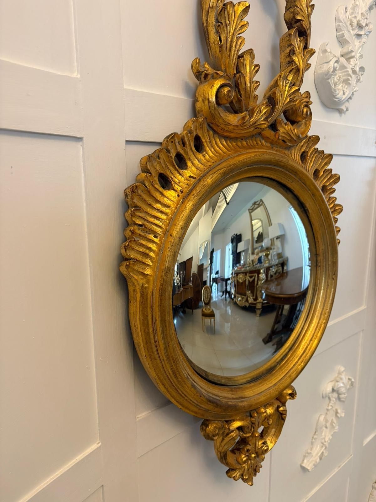 photo furniture Antique Pair Of Regency Style Giltwood Convex Girandole Wall Mirrors