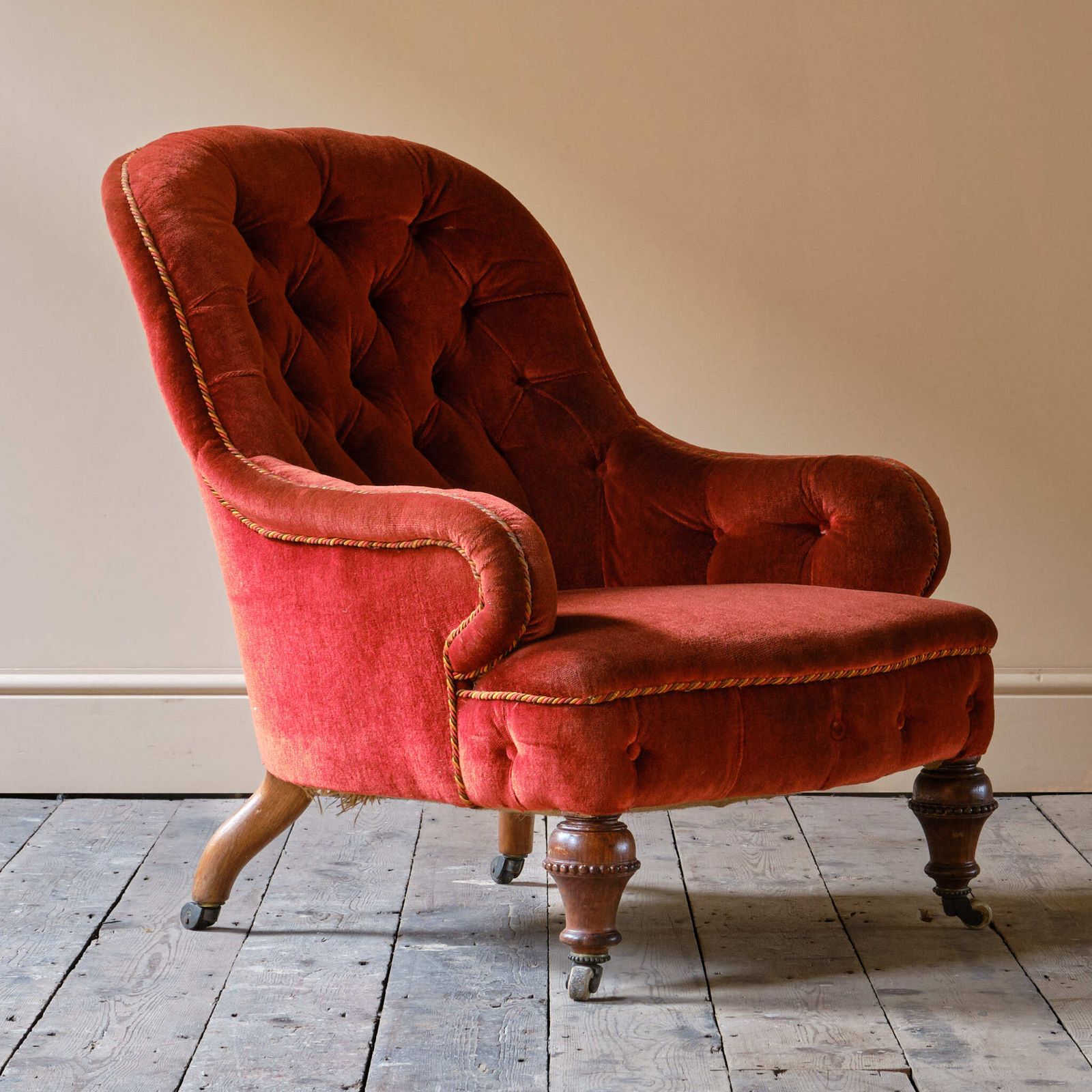 19th Century Red Velvet Iron Back Armchair photo for sale