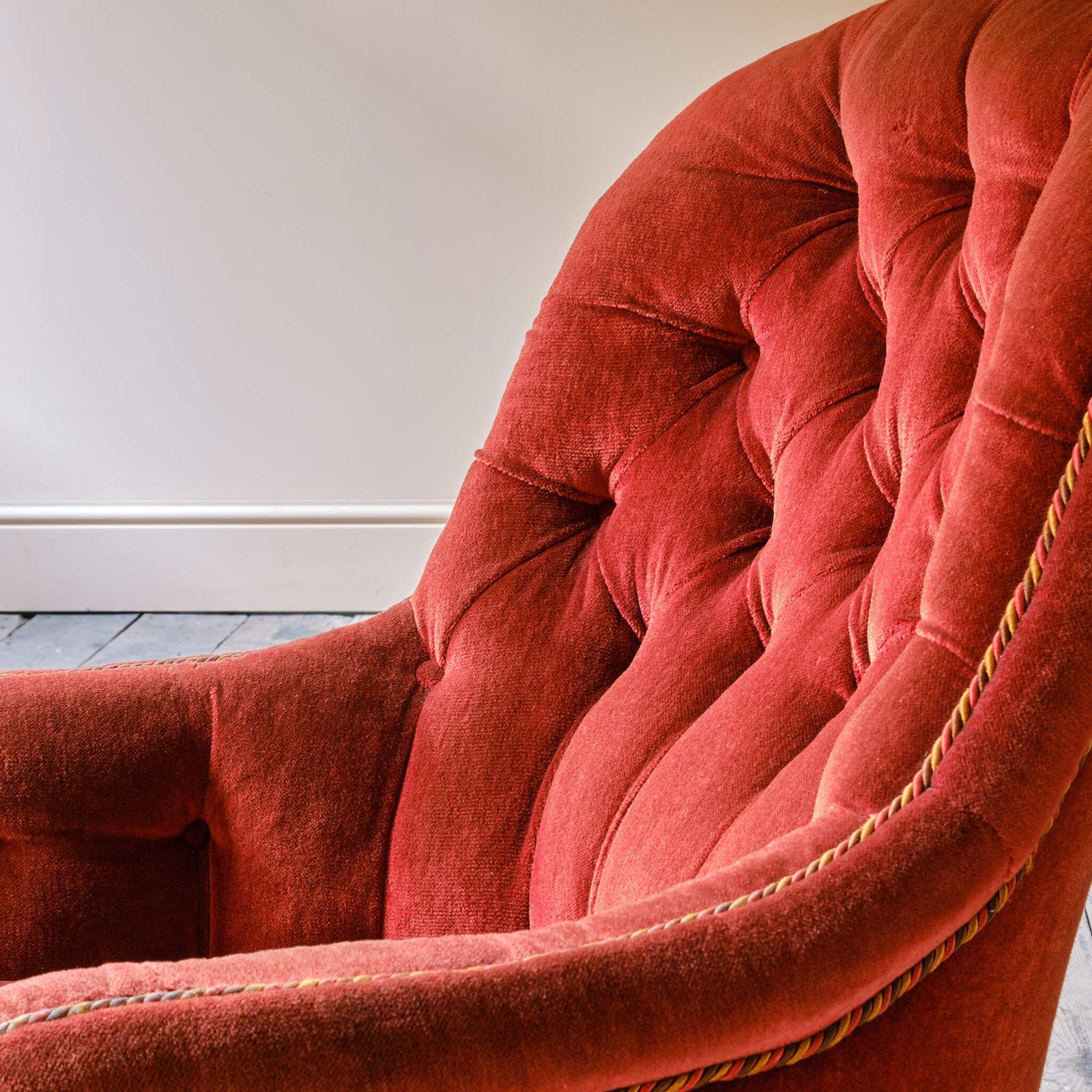 1095.0 19th Century Red Velvet Iron Back Armchair photo
