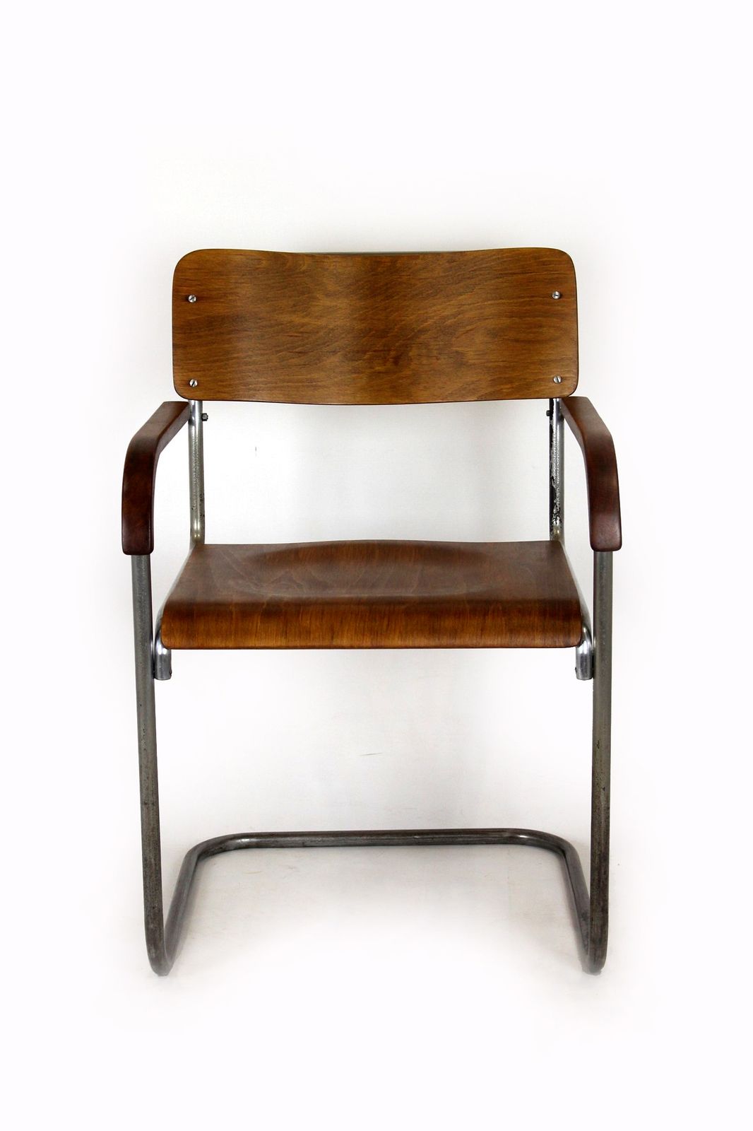 Restored Bauhaus B34 Cantilever Chair In Plywood & Chrome By Marcel Breuer, Early 1930s photo furniture