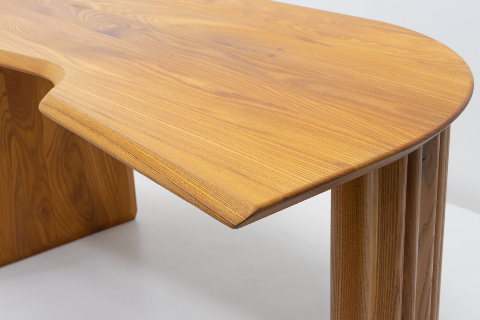 Curved Desk In Elm Produced By Seltz, France 1980s photo Furniture