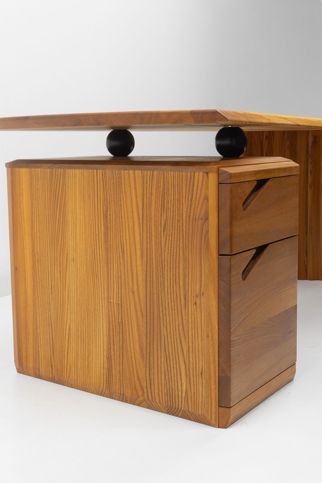 photo furniture Curved Desk In Elm Produced By Seltz, France 1980s