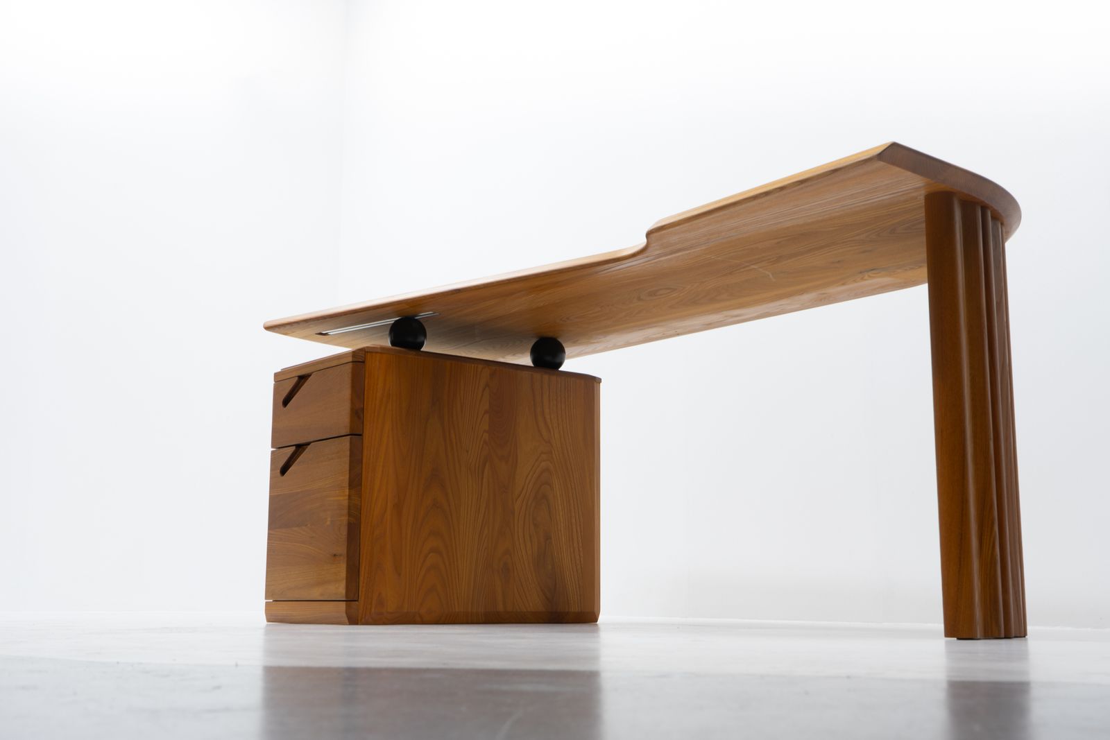 Furniture Curved Desk In Elm Produced By Seltz, France 1980s photo