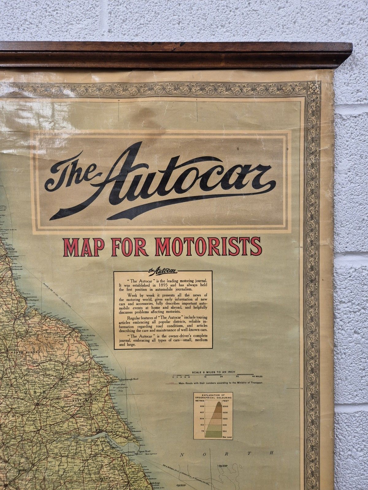 Large Original 1930s "The Autocar" Advertising Map England And Wales Canvas Scroll photo furniture