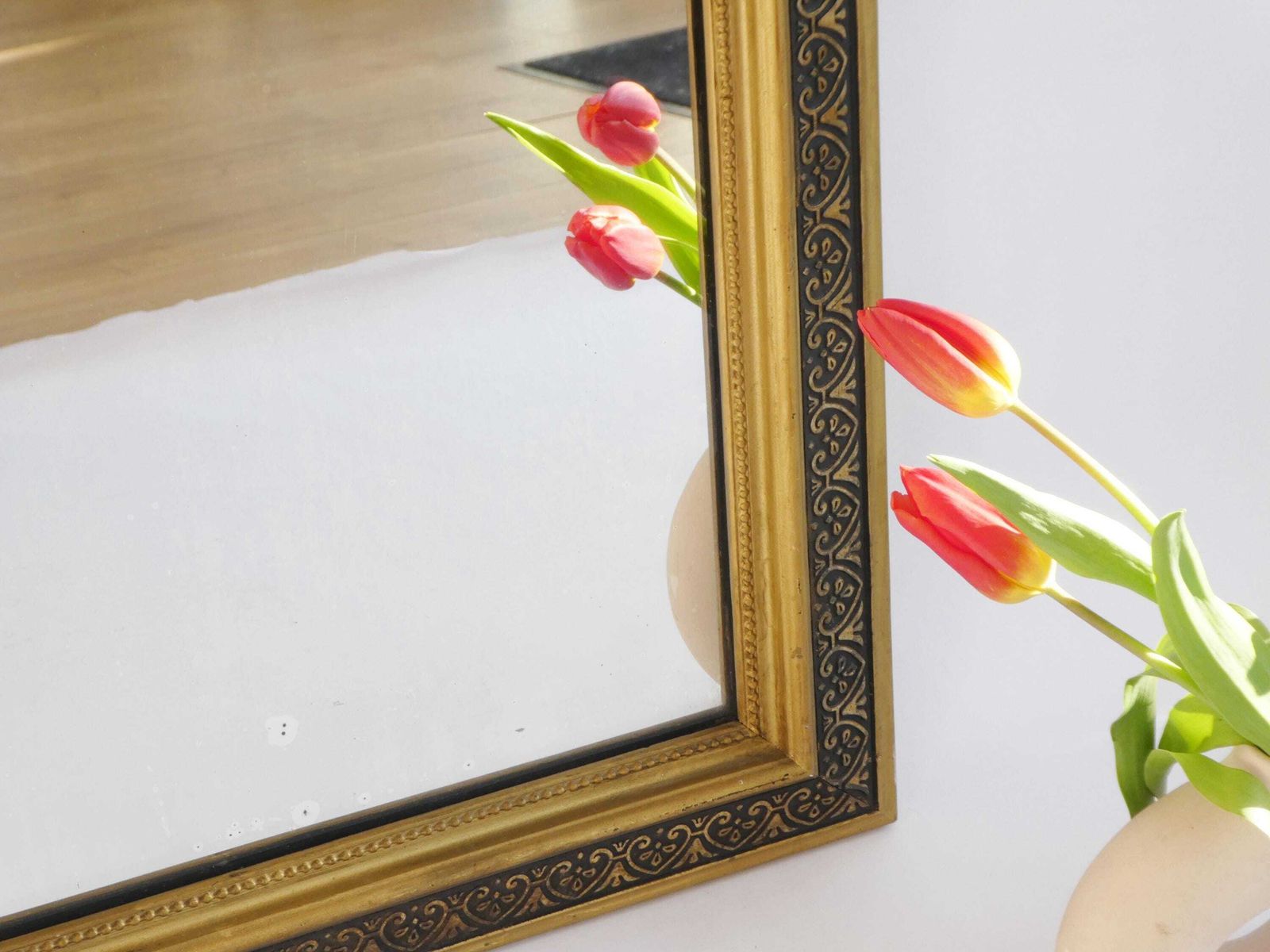 French 19th Century Gold Louis Philippe Mirror, Antique Arched Tall Gilded Mantle Mirror. photo for sale