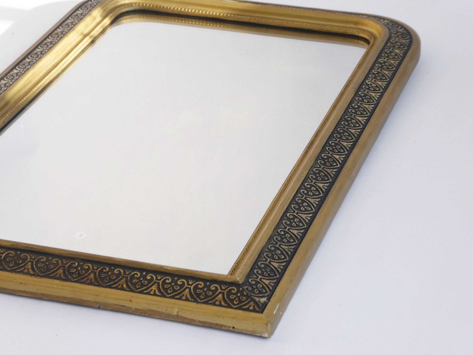 French 19th Century Gold Louis Philippe Mirror, Antique Arched Tall Gilded Mantle Mirror. photo vintage