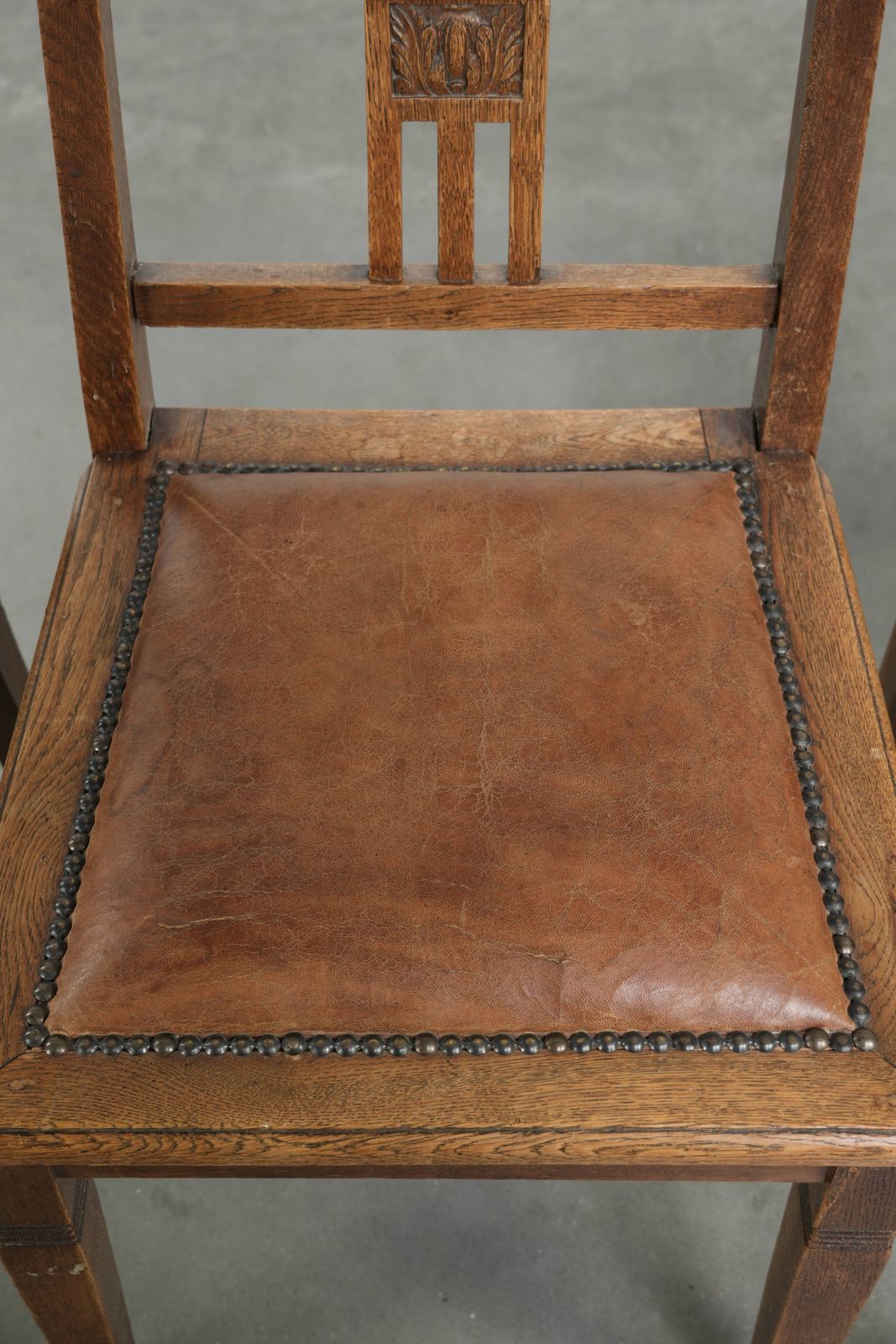 Set Of 4 Antique Oak Dining Chairs In Art Nouveau Style With Sheepskin photo vintage