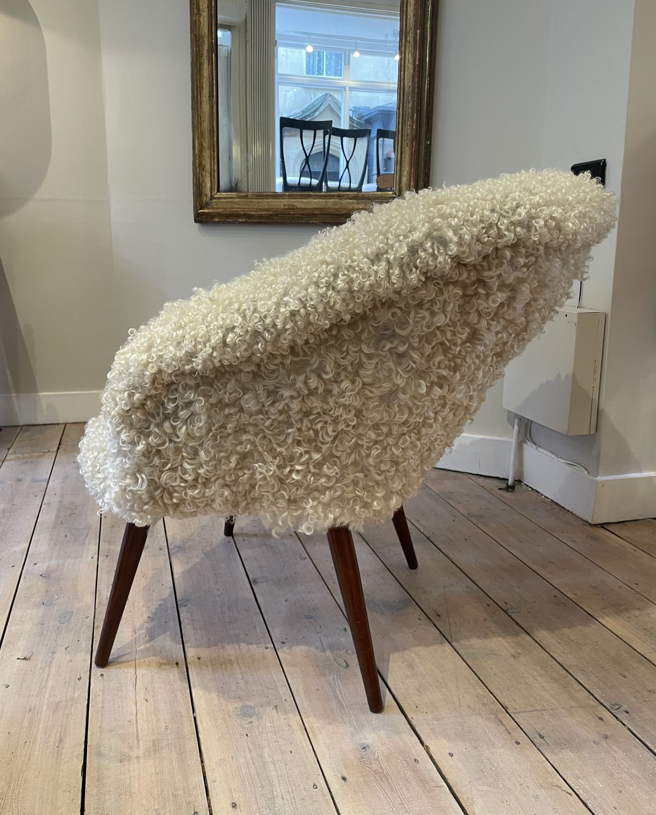 Cocktail Chair, 1950's With Teak Legs. Danish Mid Century   Sheepskin photo furniture