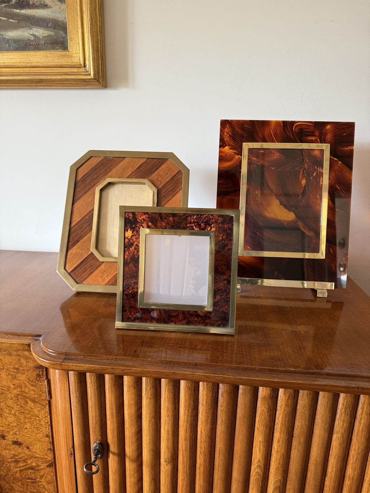 Mid Century Modern Brass & Wood Picture Frame – In The Manner Of Gabriella Crespi, Italy 1970s photo 450.0