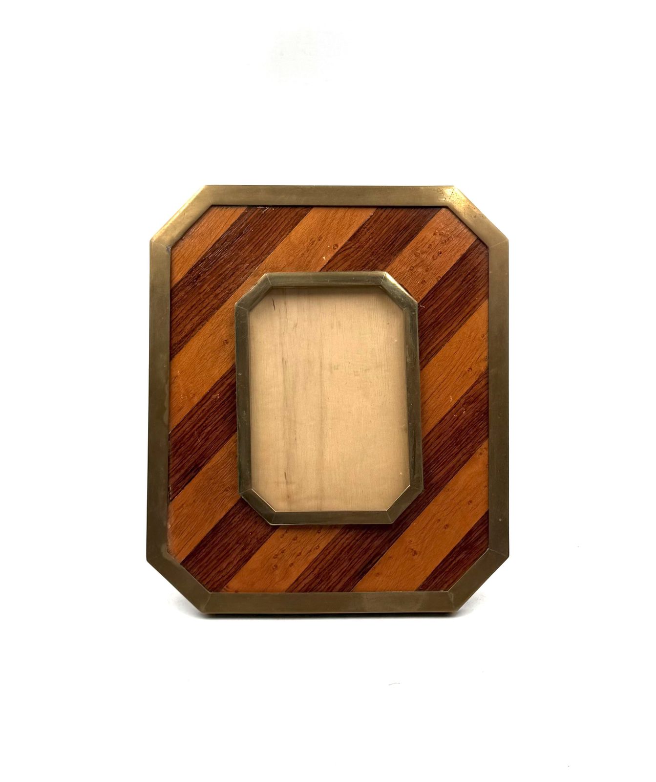 Mid Century Modern Brass & Wood Picture Frame – In The Manner Of Gabriella Crespi, Italy 1970s
