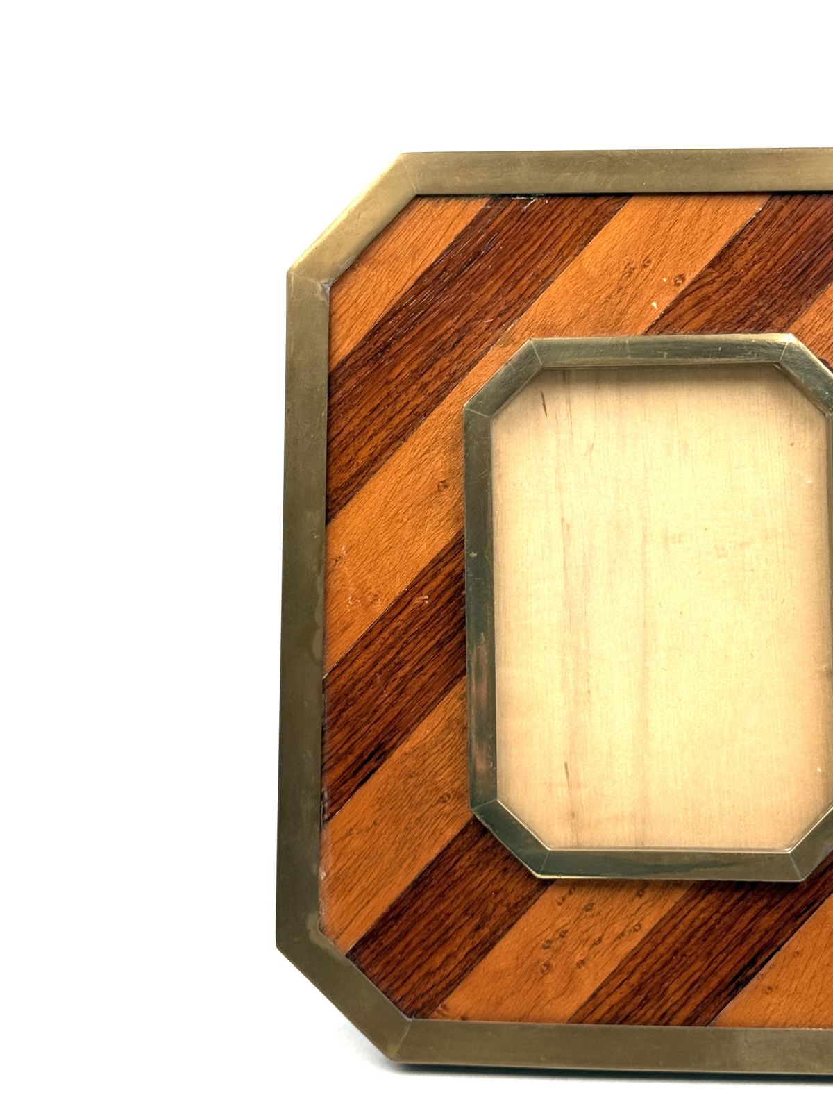 Mid Century Modern Brass & Wood Picture Frame – In The Manner Of Gabriella Crespi, Italy 1970s photo buy
