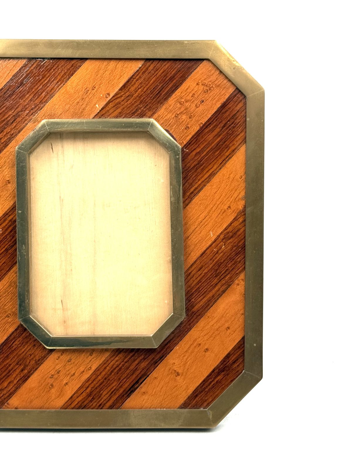 Mid Century Modern Brass & Wood Picture Frame – In The Manner Of Gabriella Crespi, Italy 1970s photo vintage