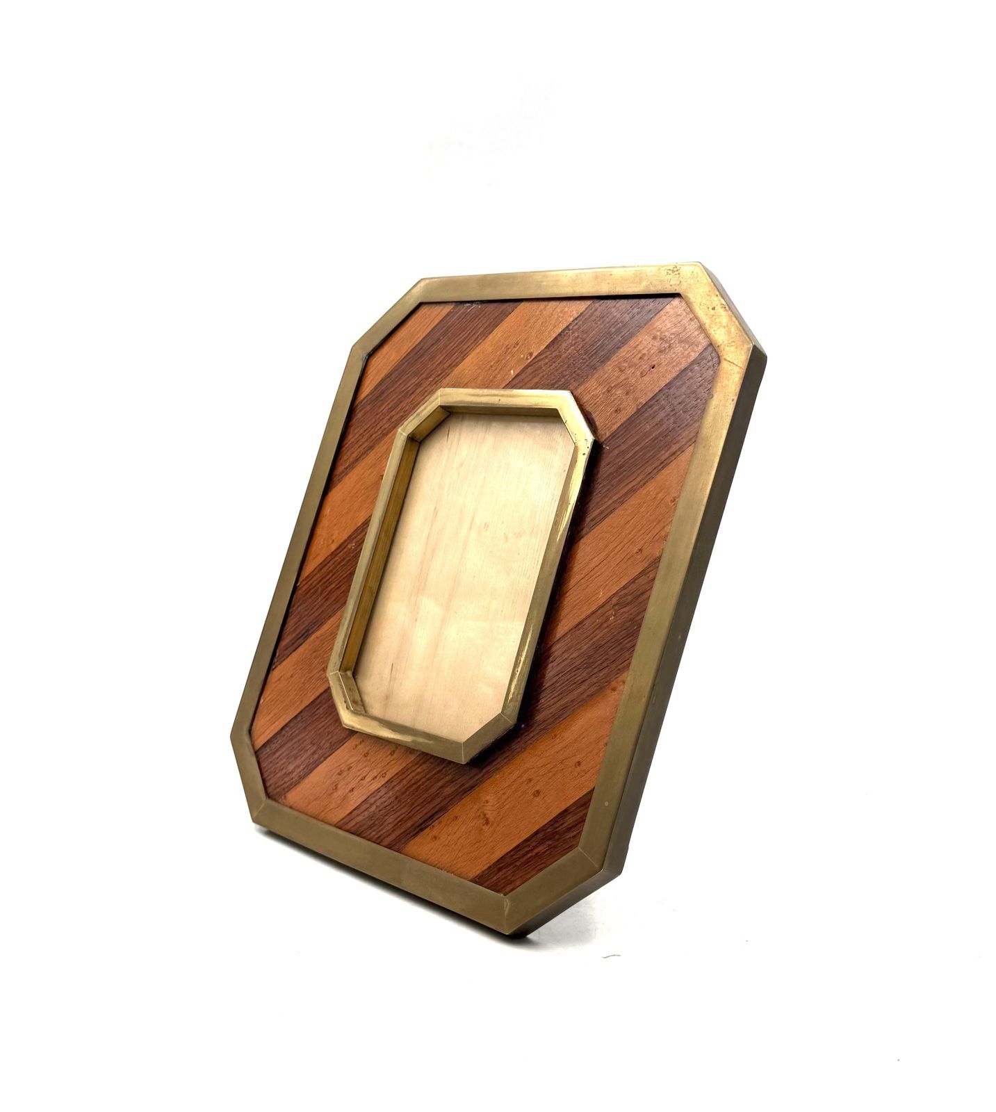 photo vintage Mid Century Modern Brass & Wood Picture Frame – In The Manner Of Gabriella Crespi, Italy 1970s