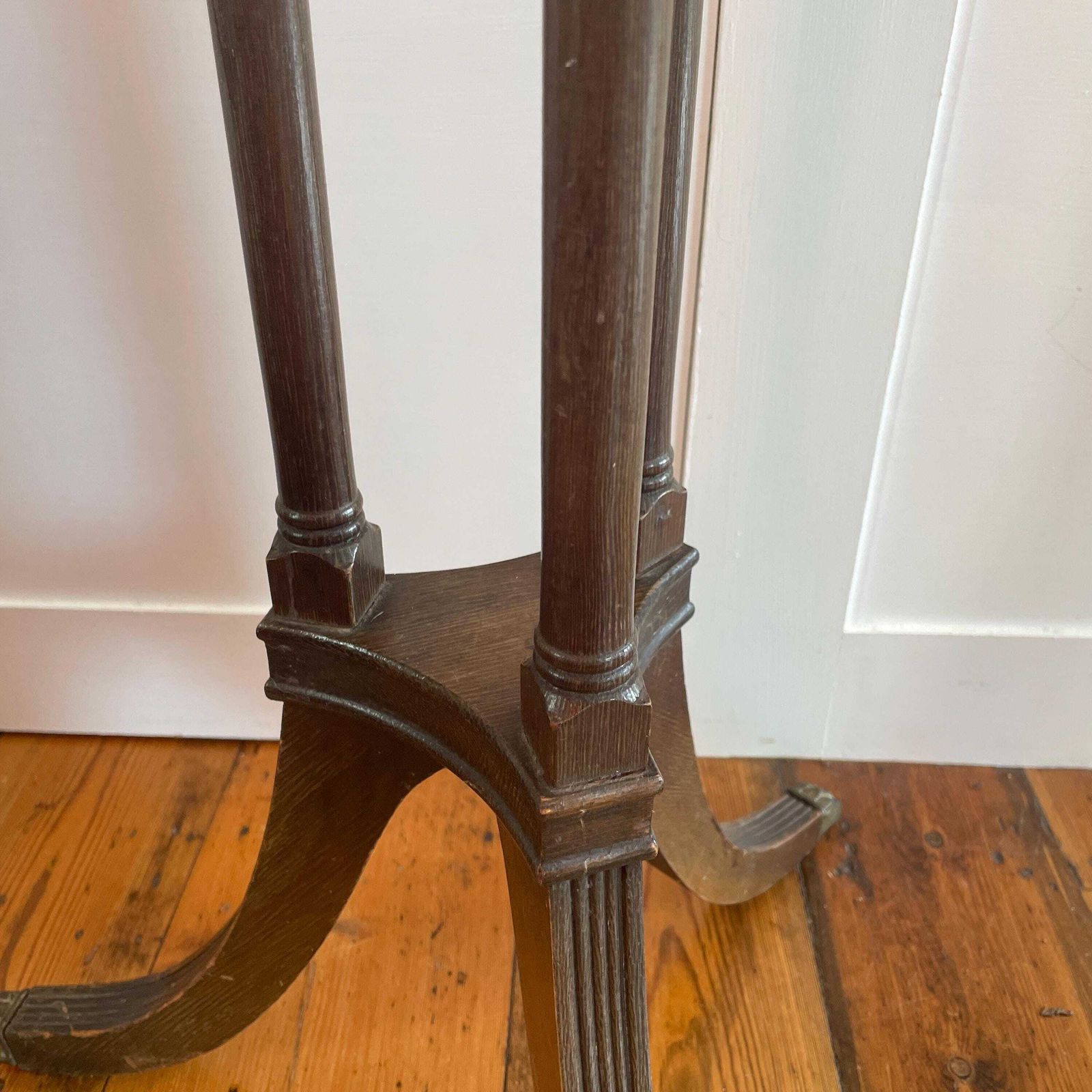 Tall Wooden Plant Stand Brass Gallery Top Vintage Pedestal Display Stand Victorian Style Likely Indian Made Tripod Stand. photo 175.0