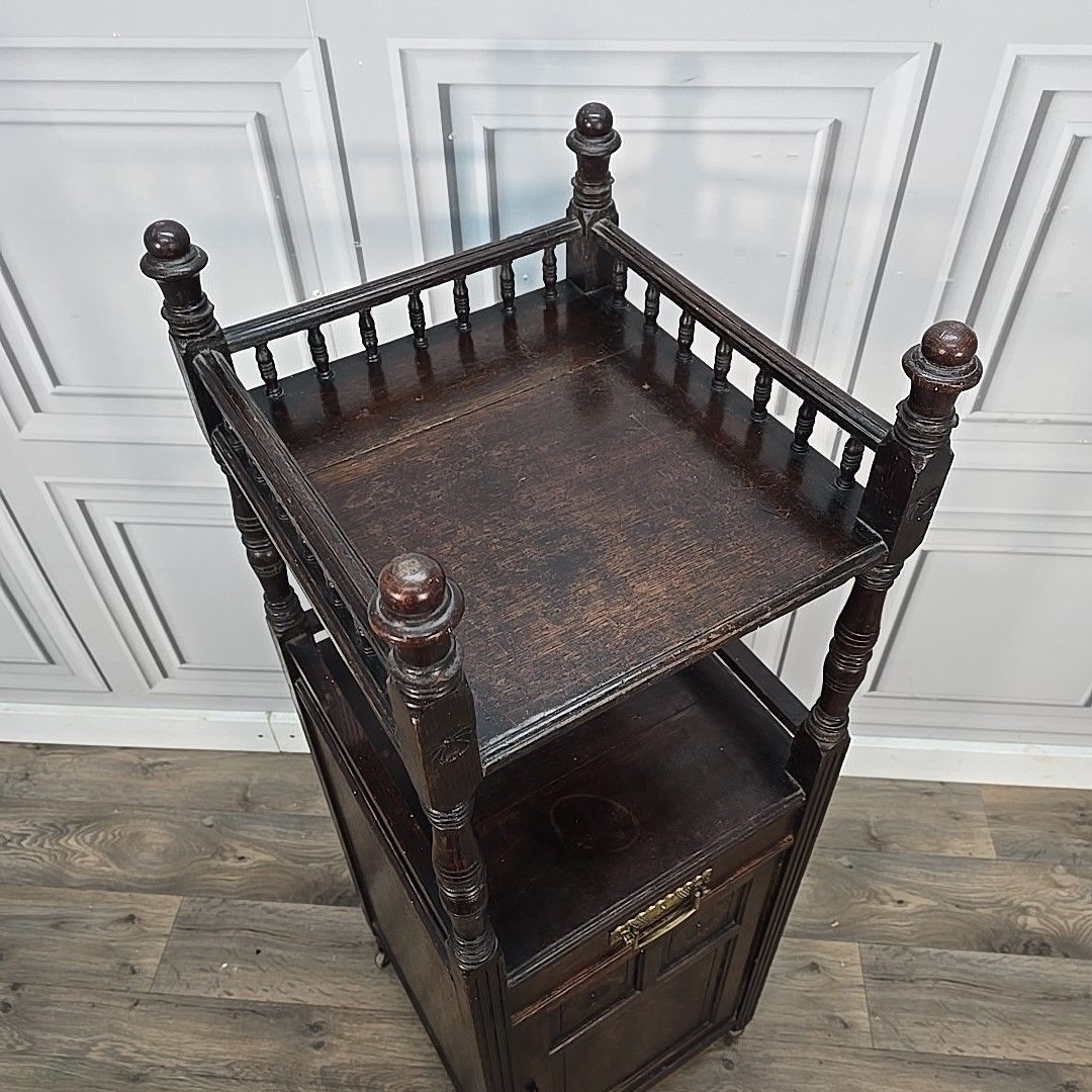Antique Whatnot Cabinet Mahogany 2 Tier Bedside Nightstand Drawer Cupboard photo for sale