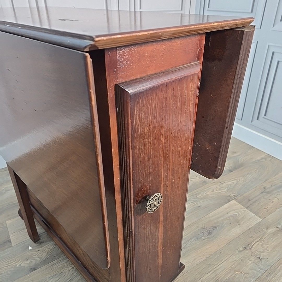 170.0 Vintage Drop Leaf Table Cabinet Gateleg Storage Cupboard Retro Mid Century photo
