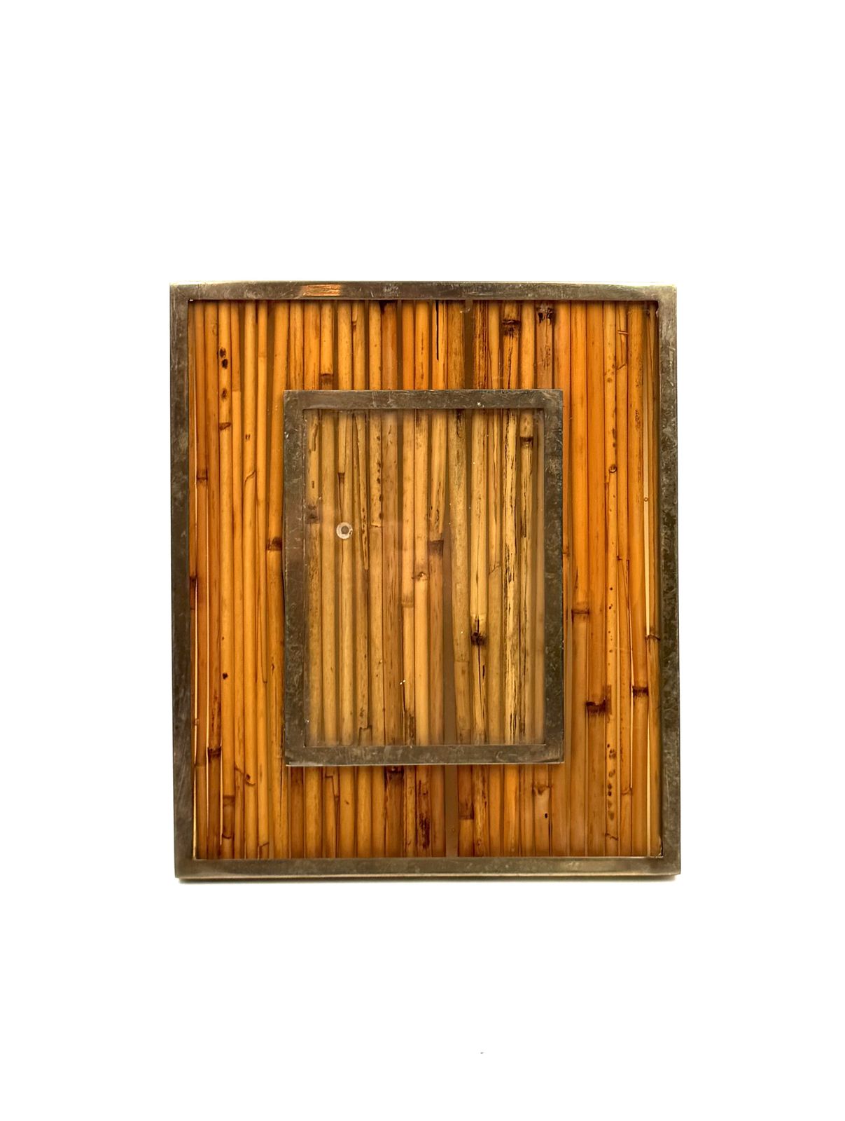 Hollywood Regency Bamboo & Brass Picture Frame, In The Manner Of Gabriella Crespi Italy 1970s photo Home Decor