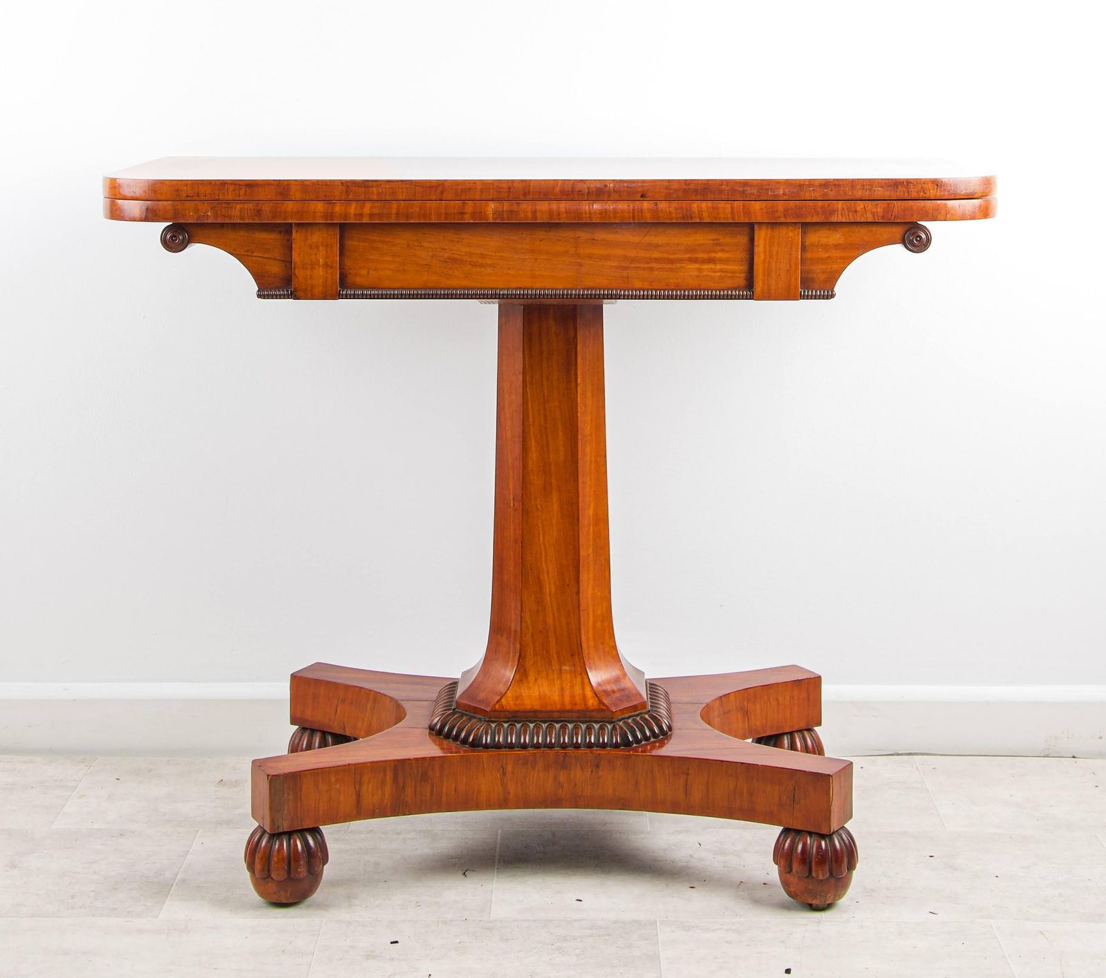 Antique Regency Satinwood Mahogany Card Table Pedestal Base Baize Top C.1820 photo furniture