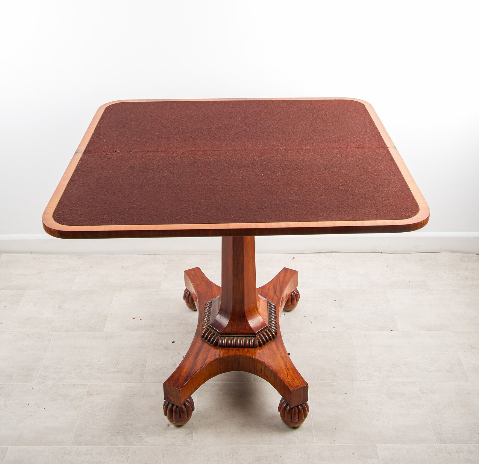 Antique Regency Satinwood Mahogany Card Table Pedestal Base Baize Top C.1820 photo Furniture