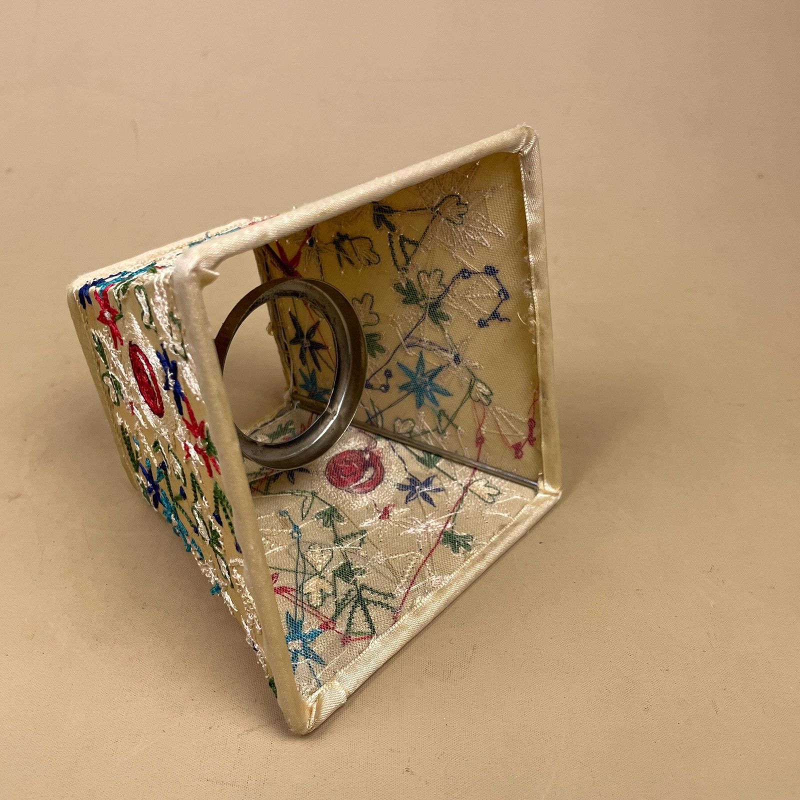 photo buy Antique Silk Hand Embroidered Lamp Shade Lampshade Small Floral Pattern Cream Old Vintage Square Ditsy Decorative Light
