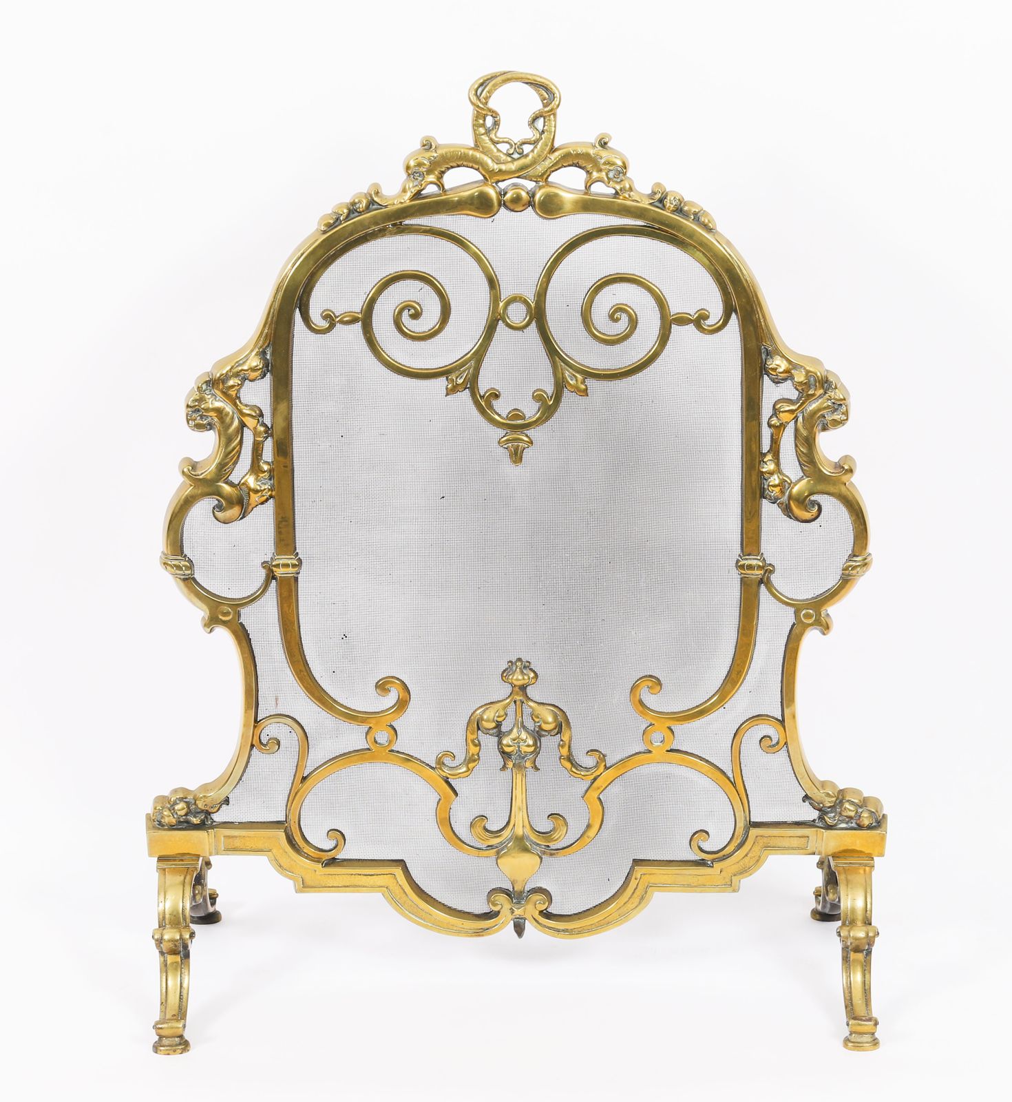 French Louis Revival Brass Mesh Dolphin Fire Screen 19th Century photo furniture