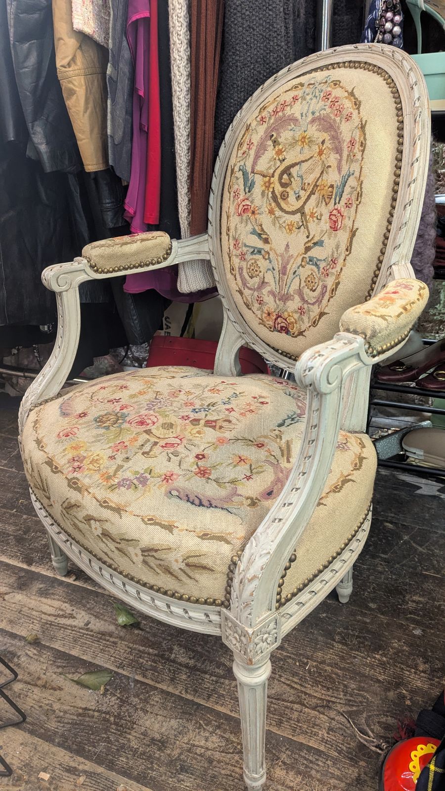 Pair Of Antique French Embroidered Salon Chairs photo for sale