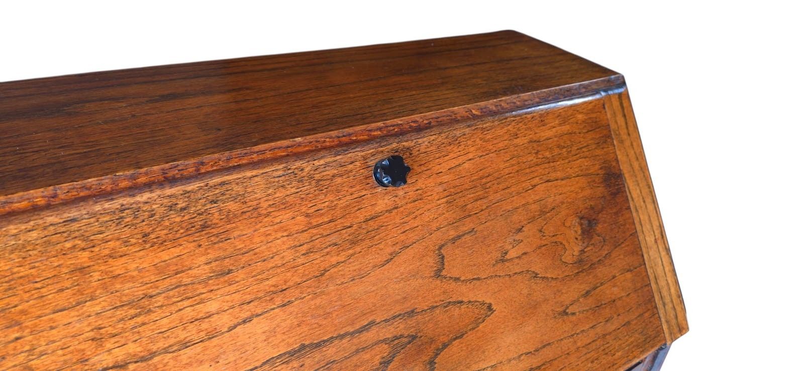 photo buy Vintage Jacobean Revival Oak Bureau With Turned Legs & Two Drawers