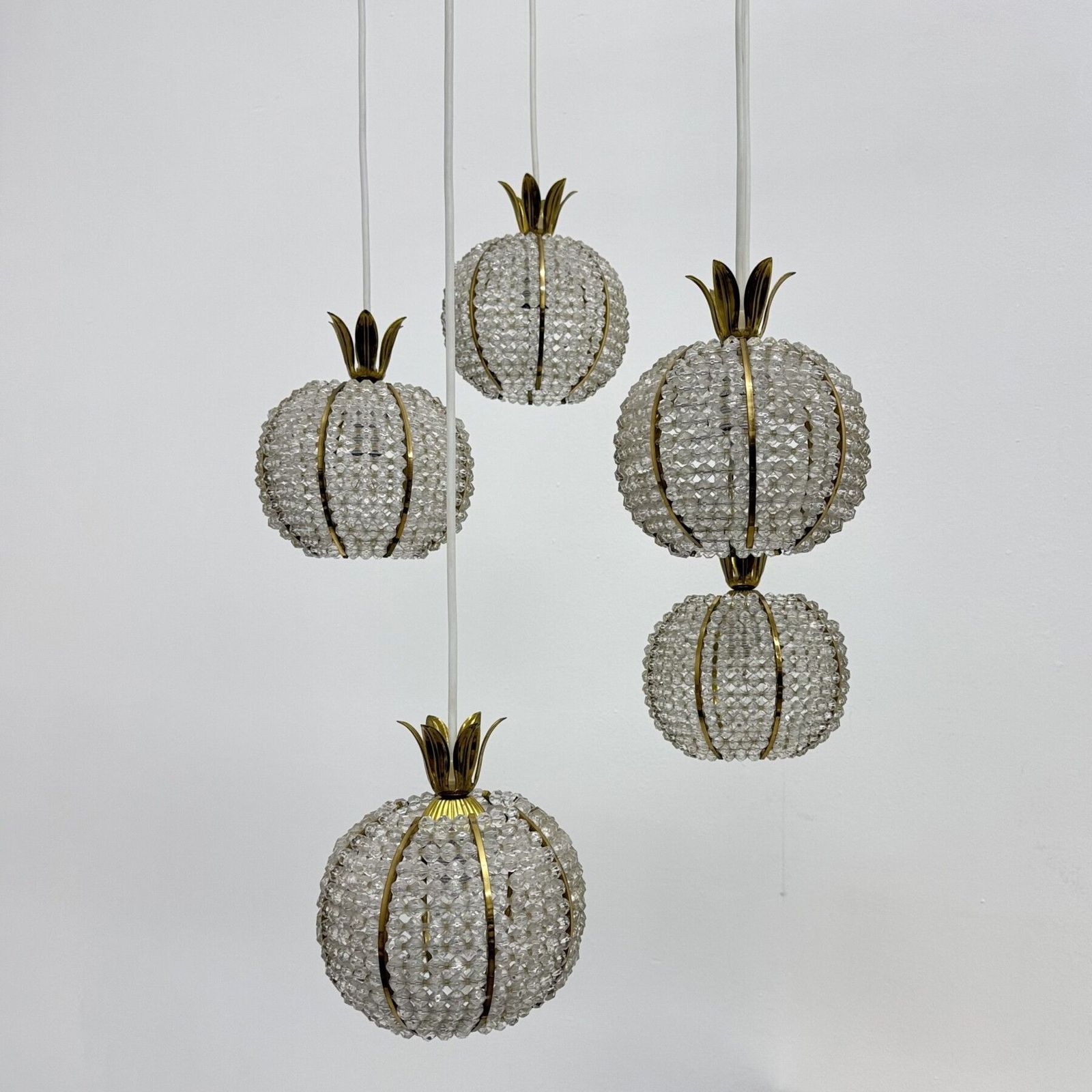 Rare Pinappple Design Cascade Hanging Lamp With 5 Balls By Emil Stejnar, 1950s