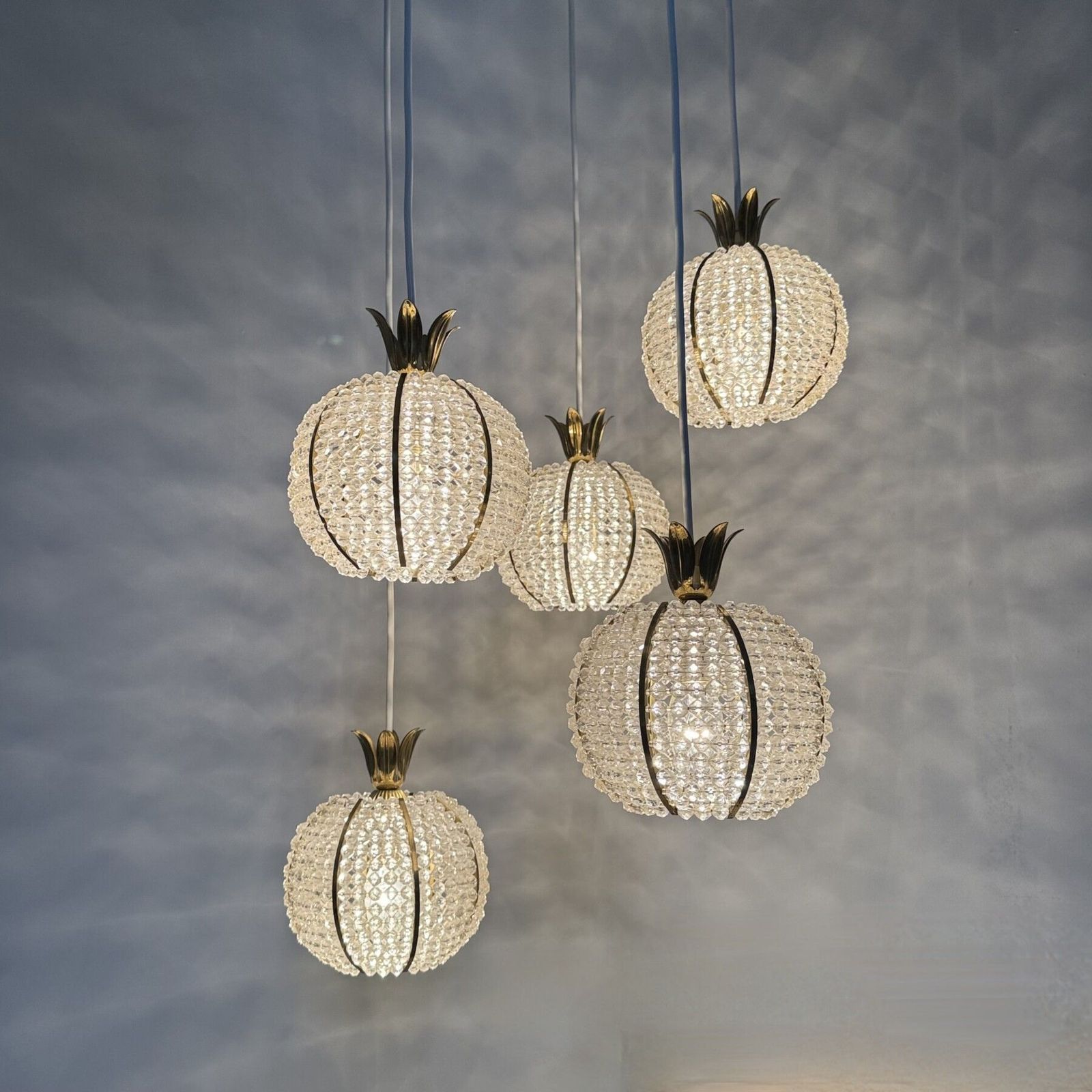 Rare Pinappple Design Cascade Hanging Lamp With 5 Balls By Emil Stejnar, 1950s photo furniture