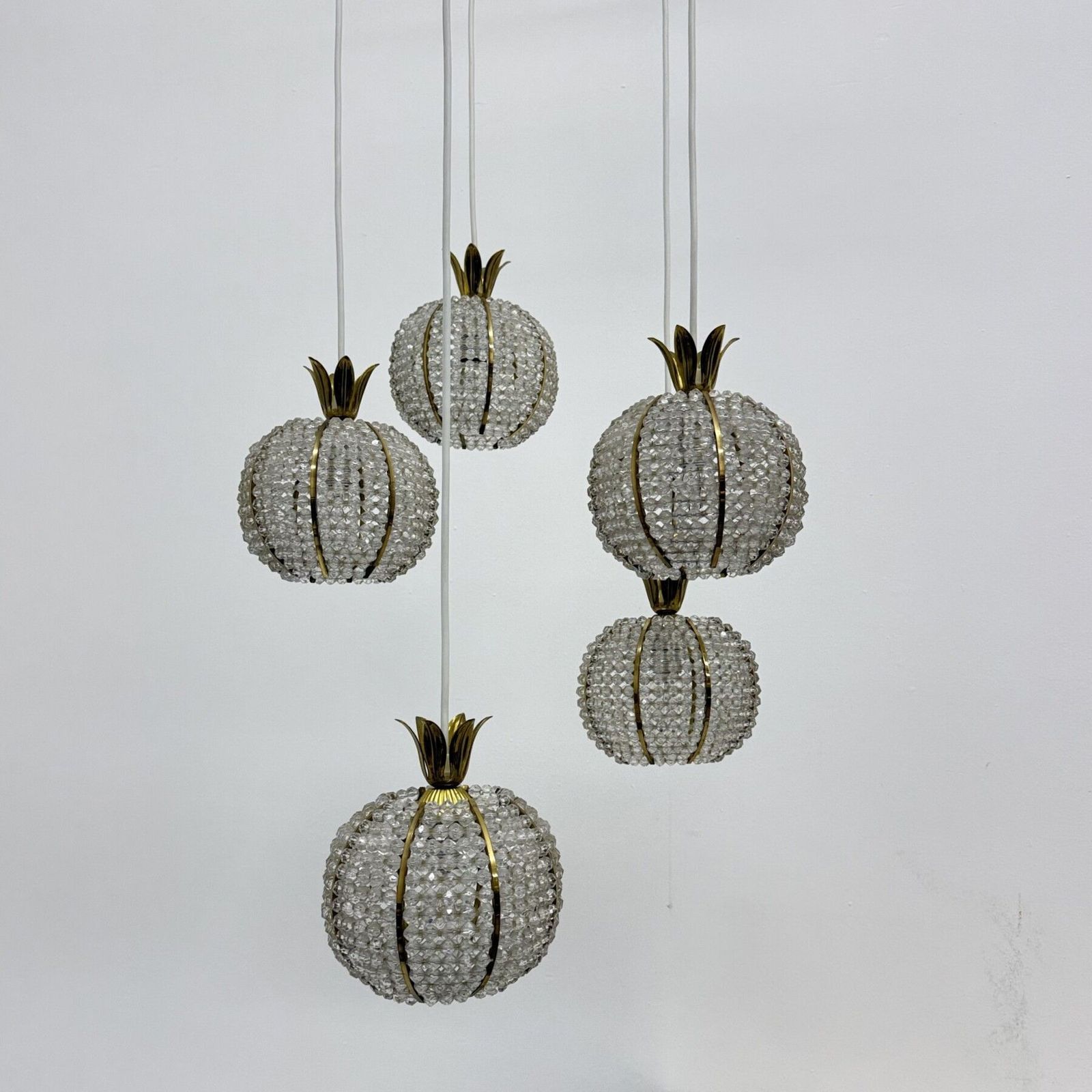 Rare Pinappple Design Cascade Hanging Lamp With 5 Balls By Emil Stejnar, 1950s photo Lighting