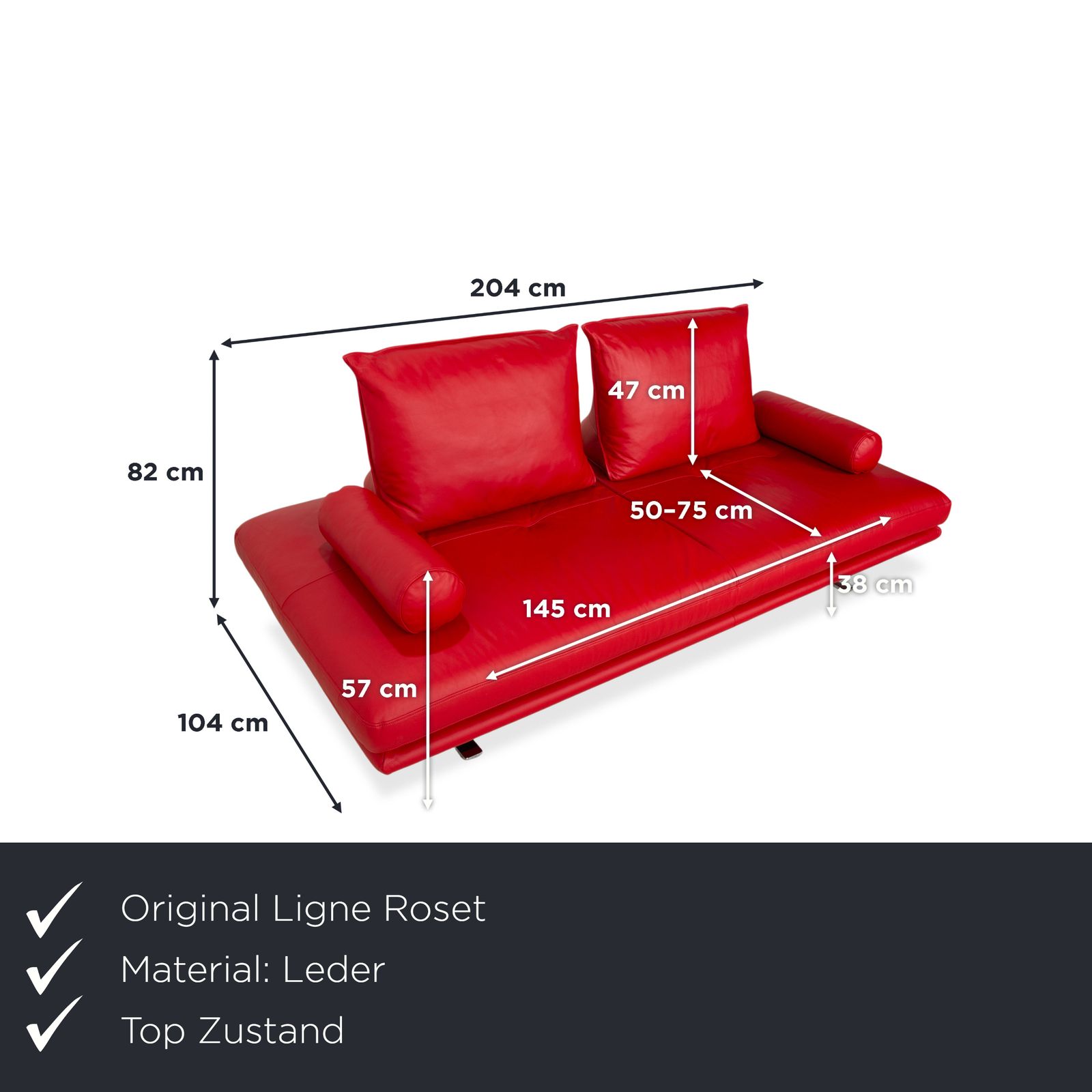 Canapé 2 places en cuir Ligne Roset Prado rouge, fonction manuelle photo furniture