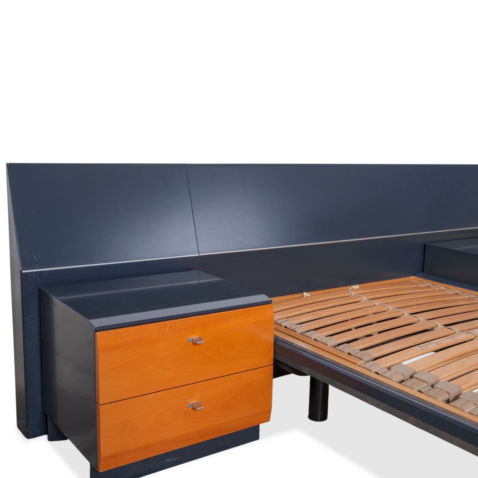 Ensemble de lit Interlübke en bois, bleu marine, bleu foncé, marron, chambre, fonction manuelle photo vintage
