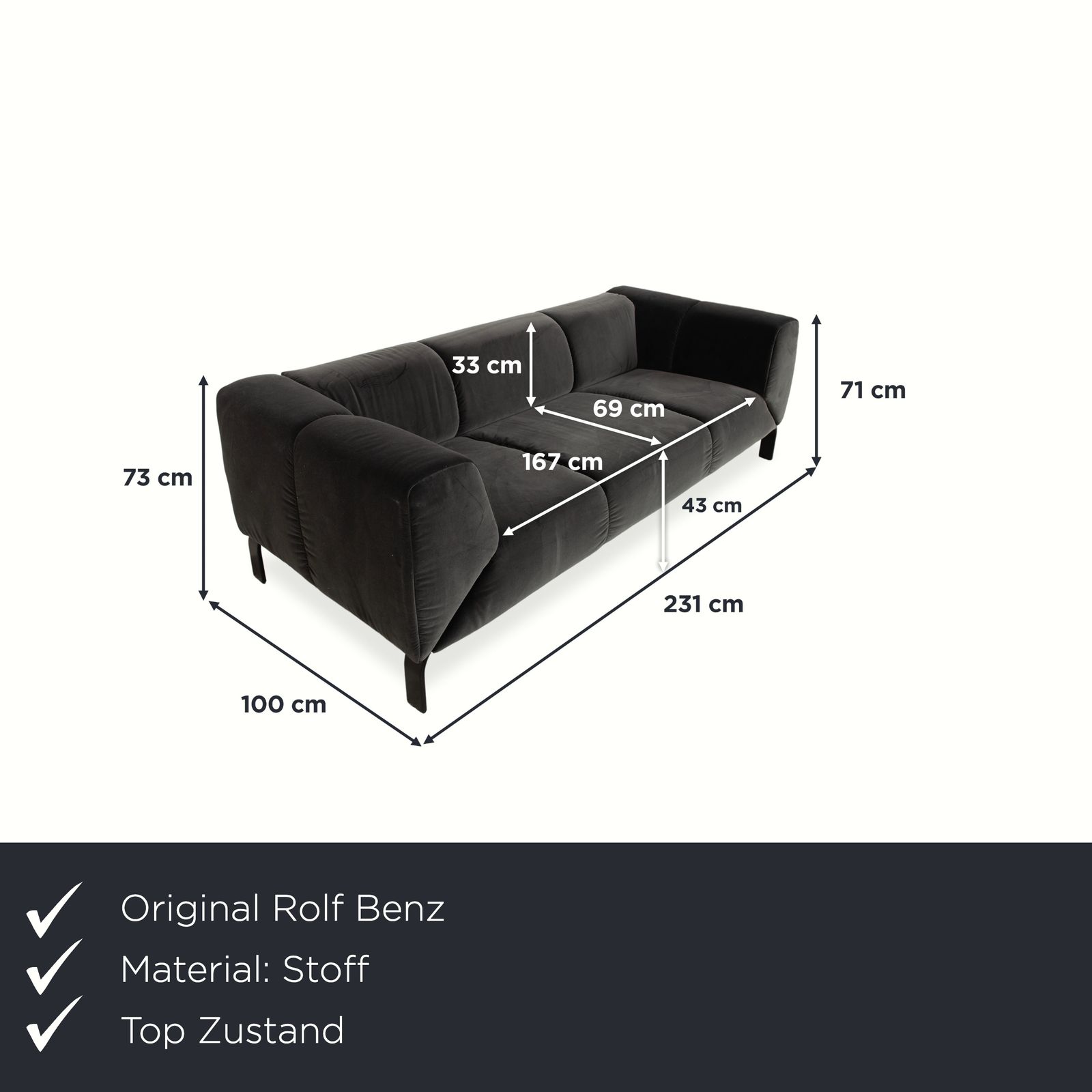 Canapé 3 places Rolf Benz 323 en tissu gris photo furniture