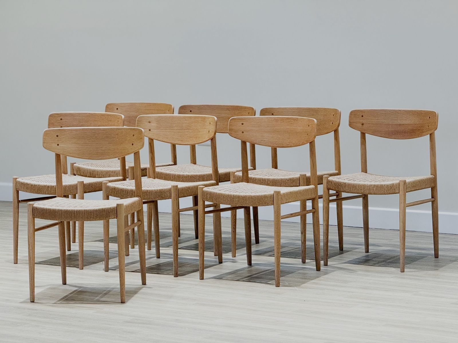 Set Of Eight Oak A.M Møbler Model 501 Papercord Dining Chairs photo furniture