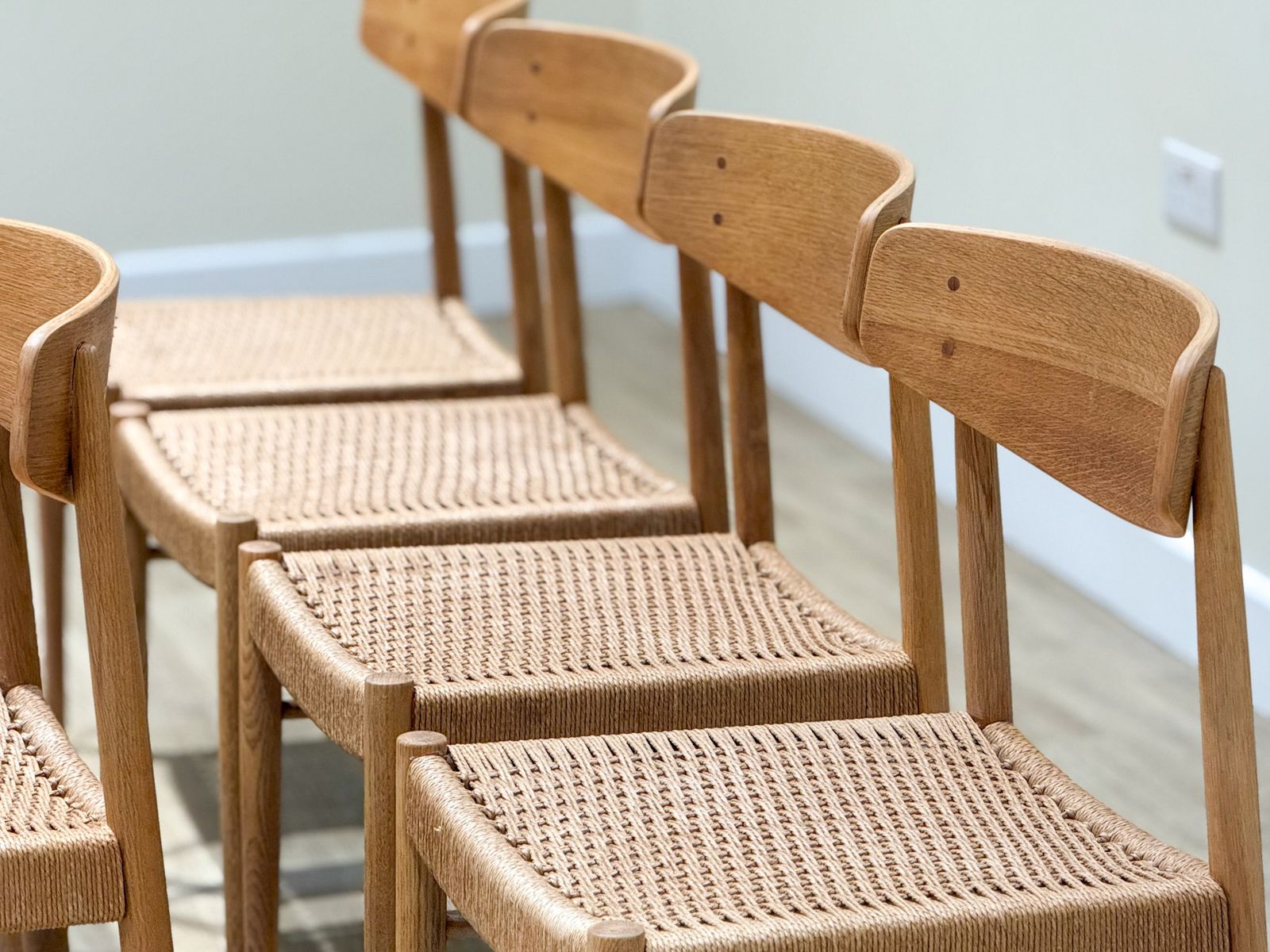 Set Of Eight Oak A.M Møbler Model 501 Papercord Dining Chairs photo Furniture