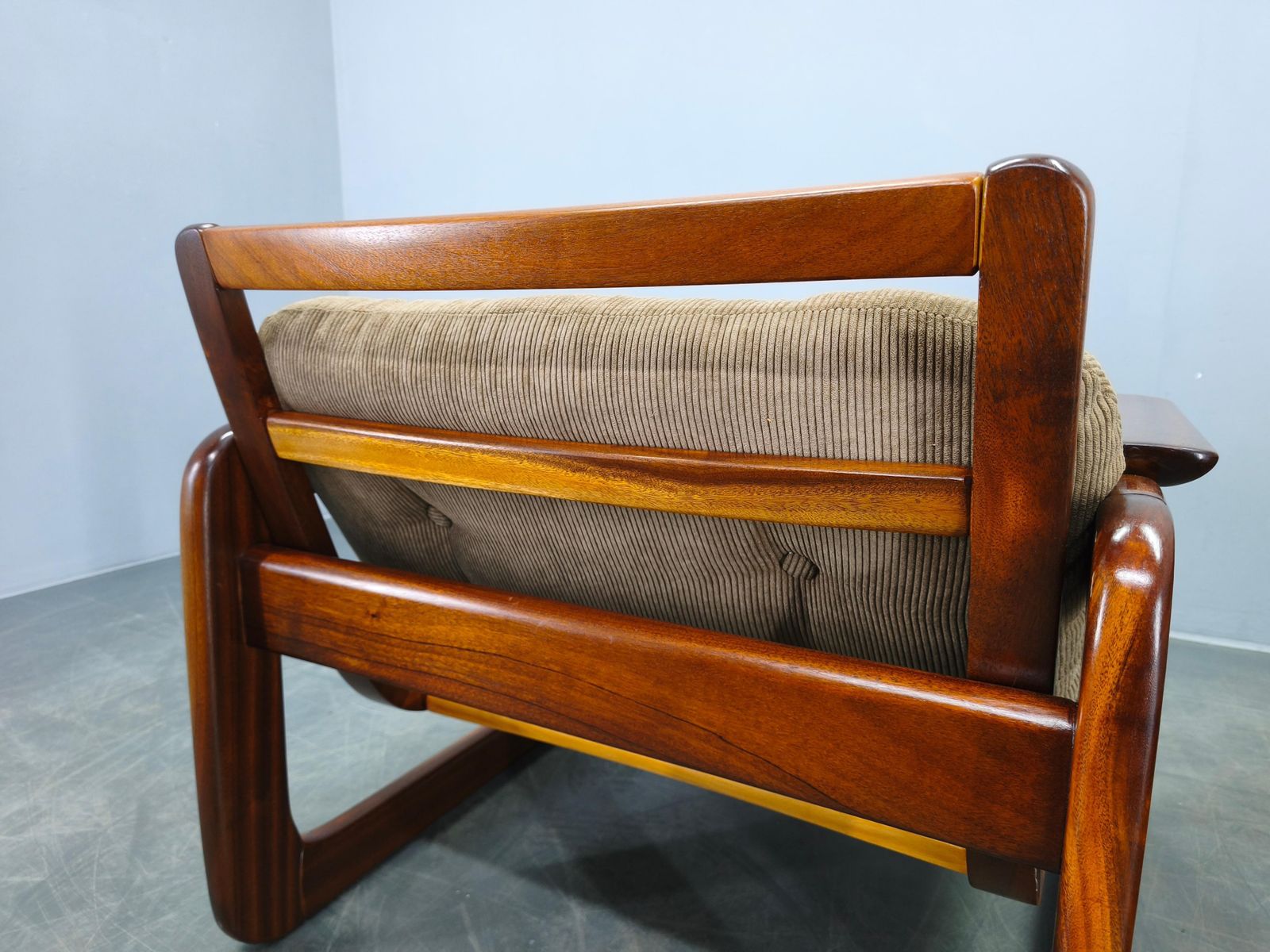 photo vinterior Pair Scandinavian Lounge Chairs 1970s Wood Corduroy Upholstery